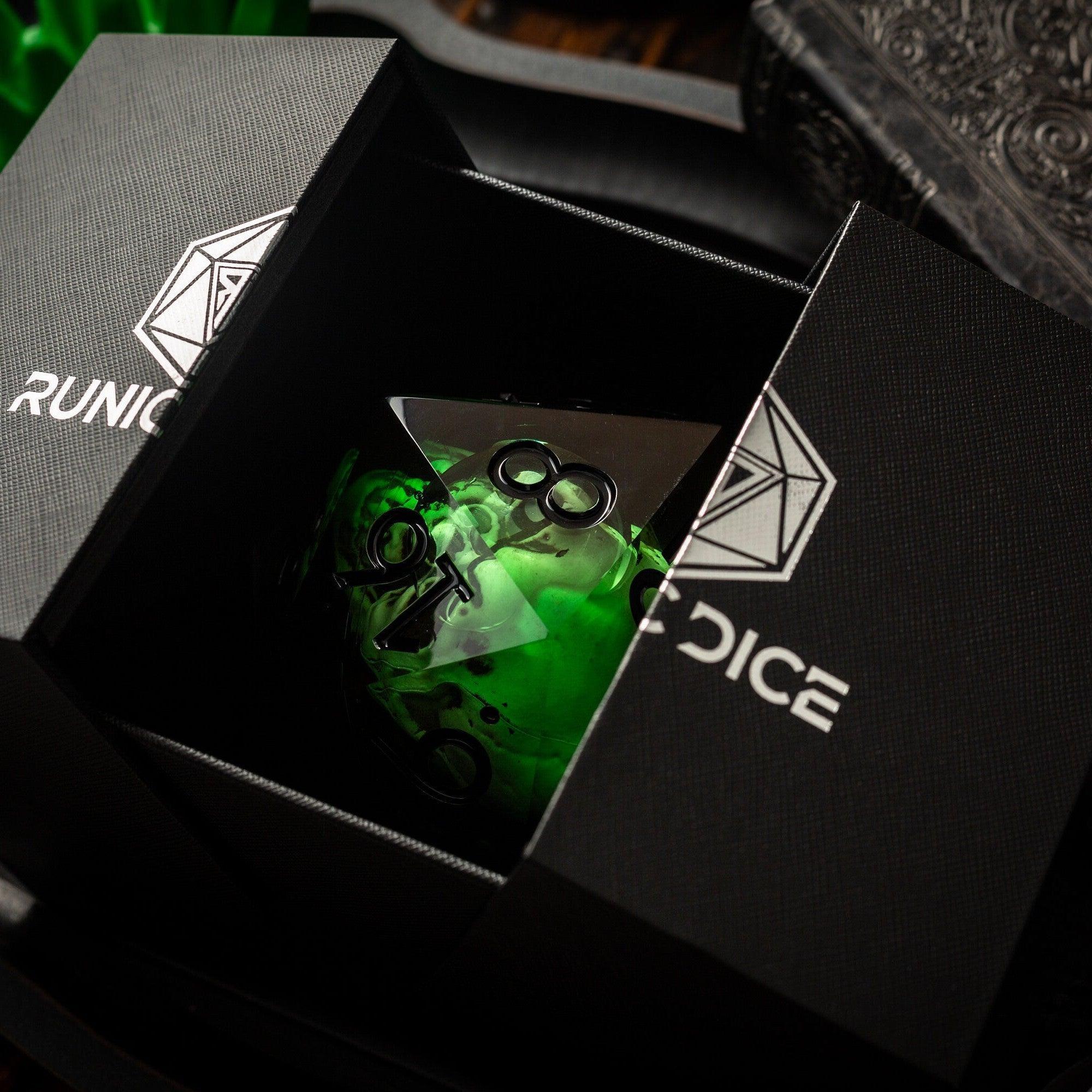 Massive Green Skull Liquid Core 95MM Chonk Handmade Resin Dice And Box - The misfit market