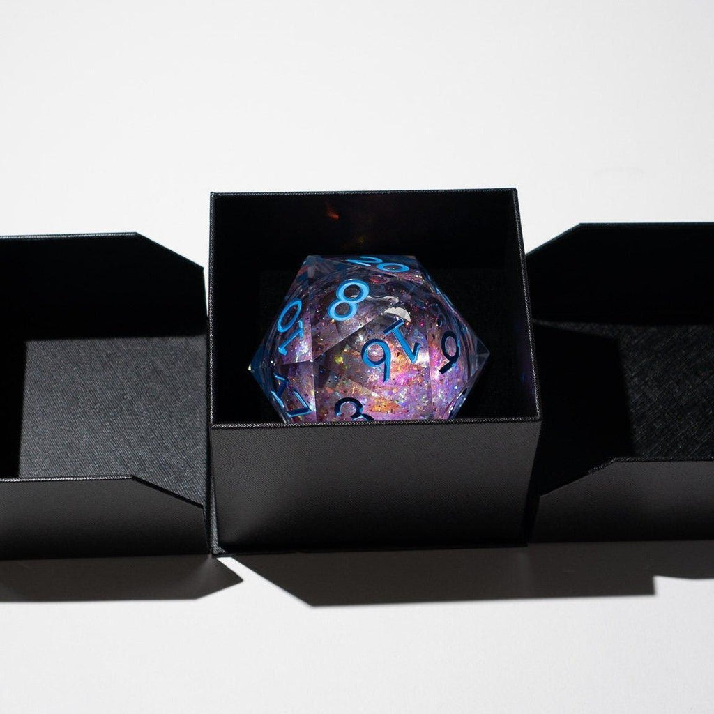 Massive Pastel Pink Baby Blue Glitter Liquid Core 95MM Chonk Handmade Resin Dice And Box - The misfit market
