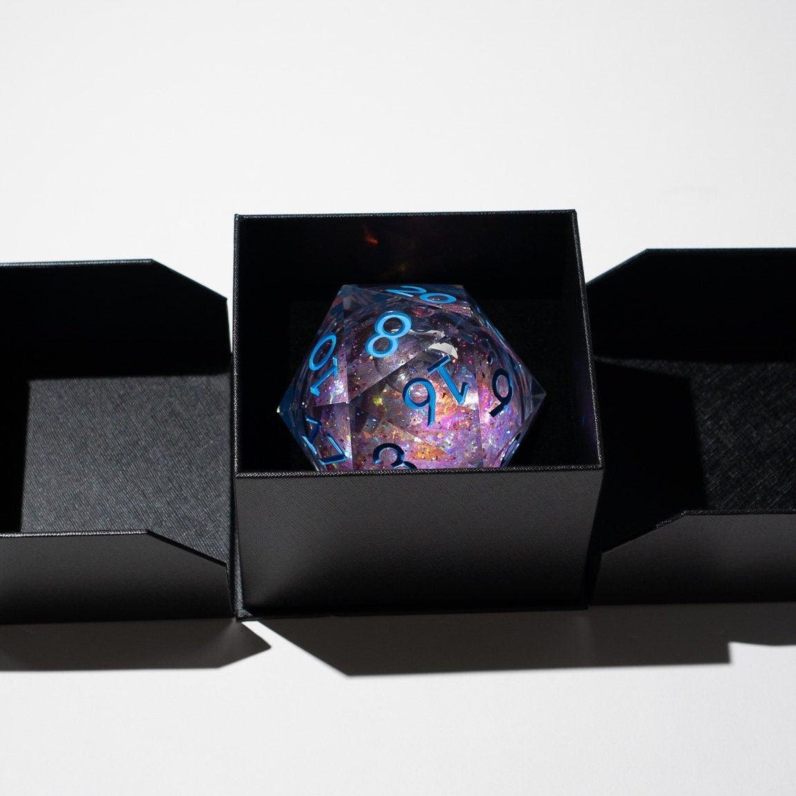Massive Pastel Pink Baby Blue Glitter Liquid Core 95MM Chonk Handmade Resin Dice And Box - The misfit market