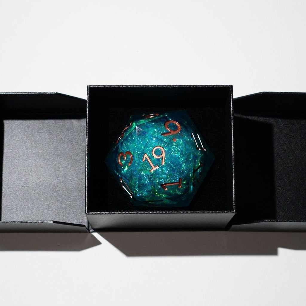 Massive Sea Green Teal Liquid Core 95MM Chonk Handmade Resin Dice And Box - The misfit market