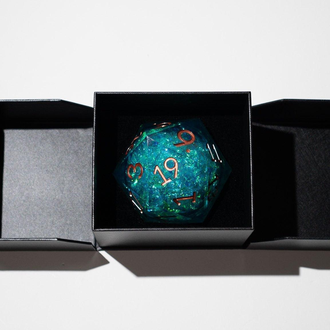 Massive Sea Green Teal Liquid Core 95MM Chonk Handmade Resin Dice And Box - The misfit market