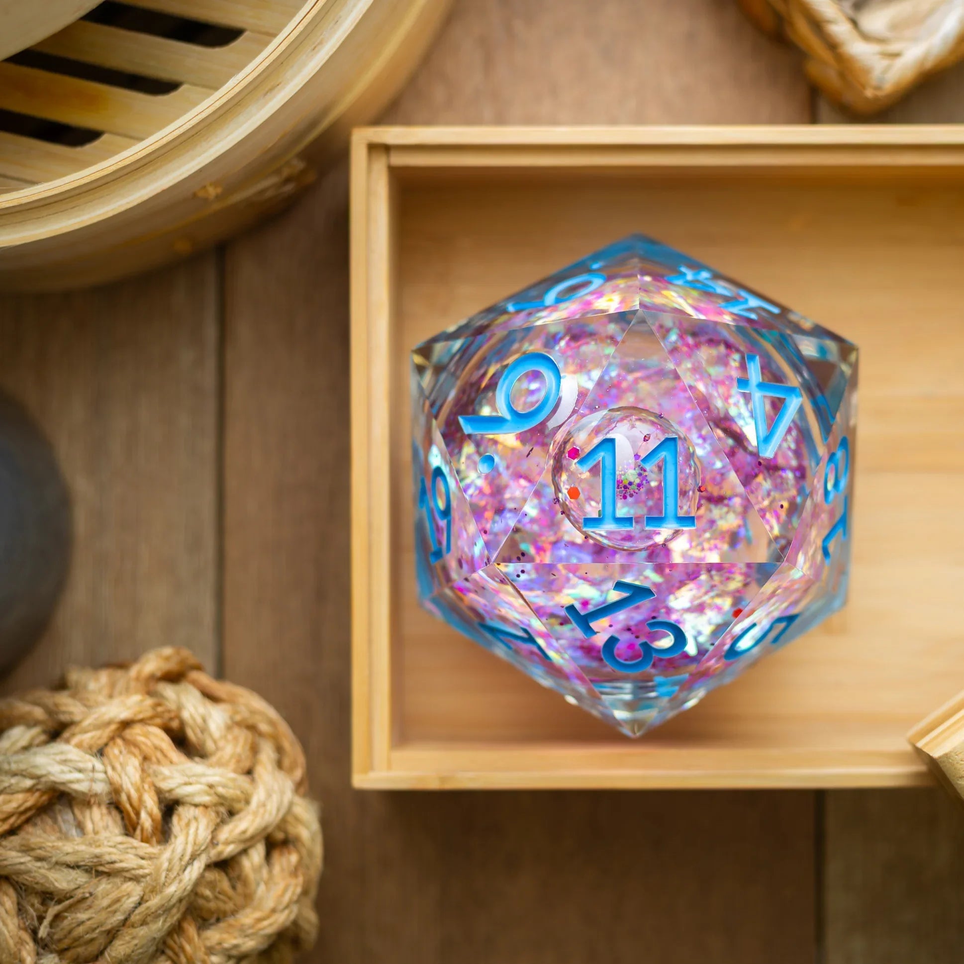 Massive Pastel Pink Baby Blue Glitter Liquid Core 95MM Chonk Handmade Resin Dice And Box - The misfit market
