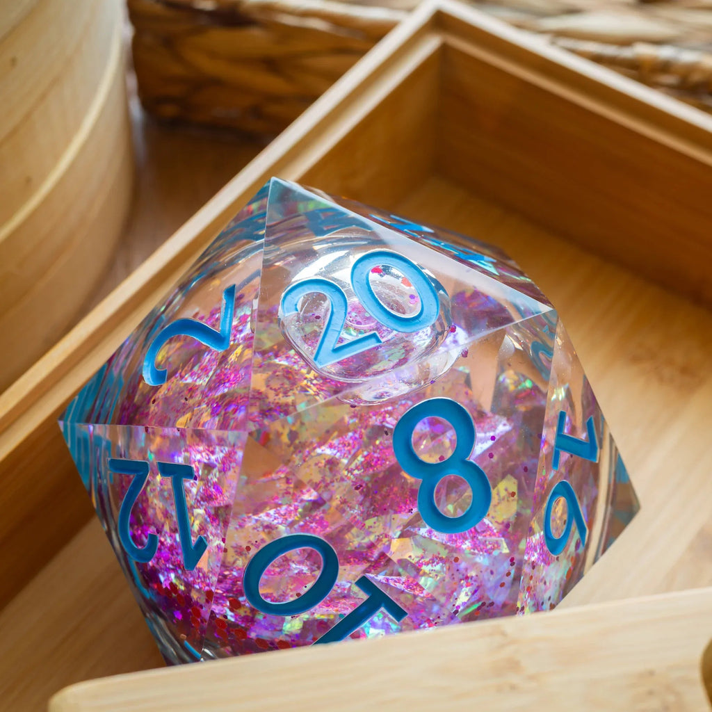 Massive Pastel Pink Baby Blue Glitter Liquid Core 95MM Chonk Handmade Resin Dice And Box - The misfit market