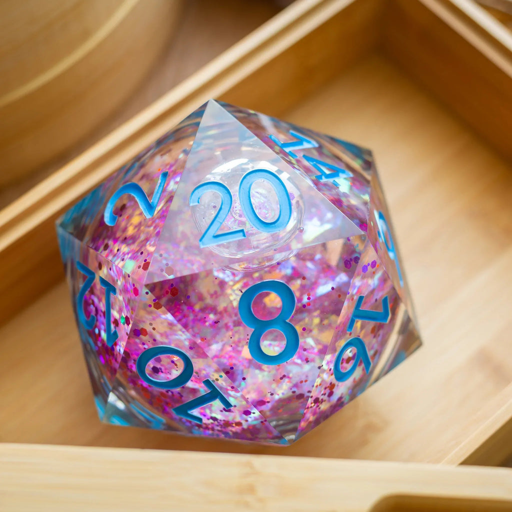 Massive Pastel Pink Baby Blue Glitter Liquid Core 95MM Chonk Handmade Resin Dice And Box - The misfit market