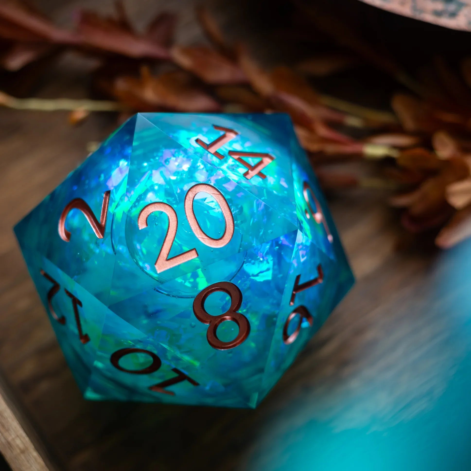Massive Sea Green Teal Liquid Core 95MM Chonk Handmade Resin Dice And Box - The misfit market