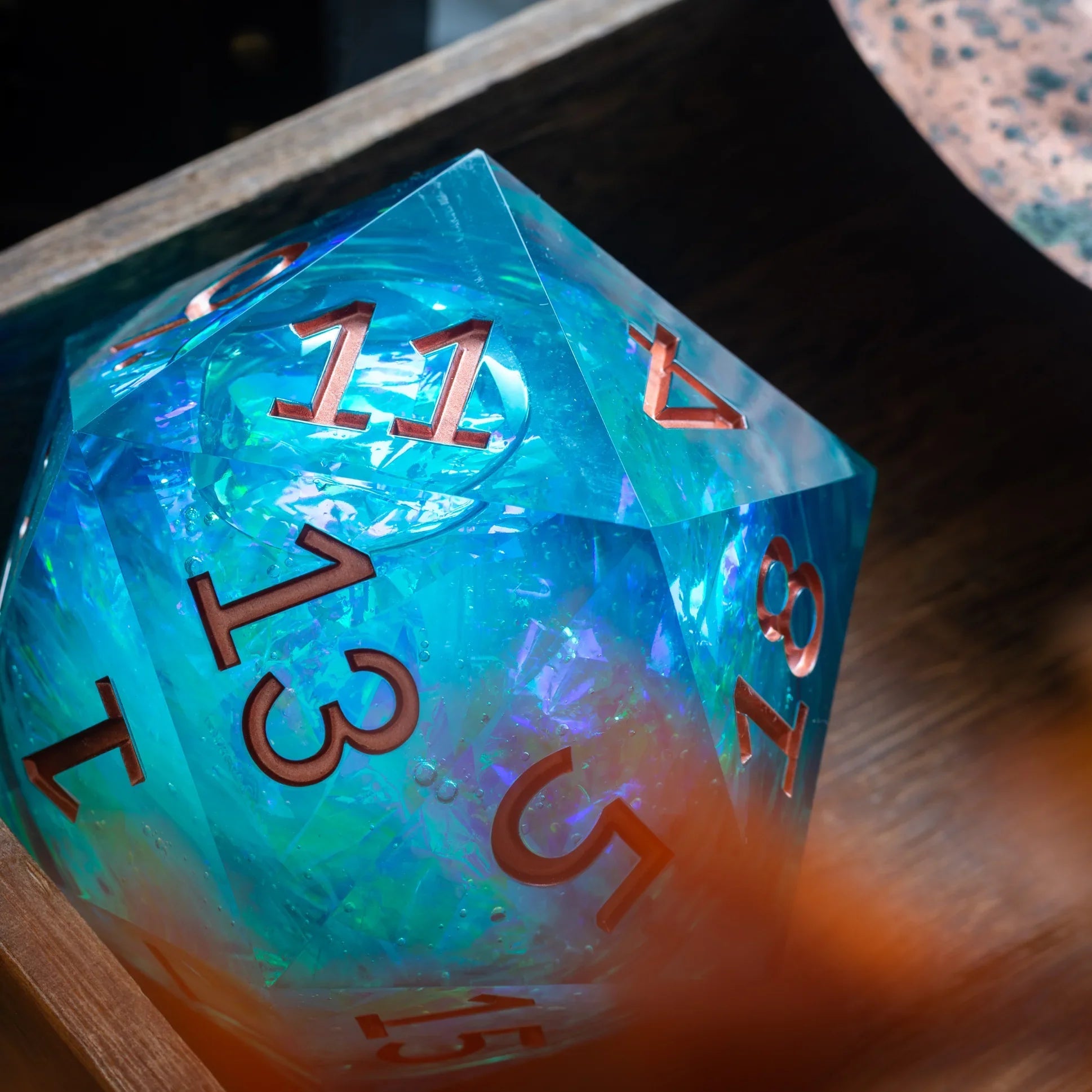 Massive Sea Green Teal Liquid Core 95MM Chonk Handmade Resin Dice And Box - The misfit market