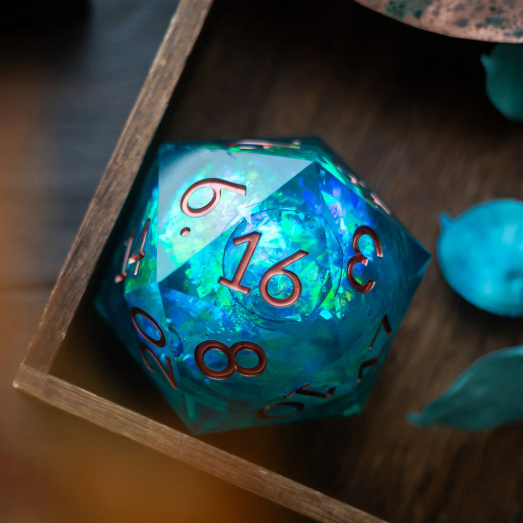 Massive Sea Green Teal Liquid Core 95MM Chonk Handmade Resin Dice And Box - The misfit market