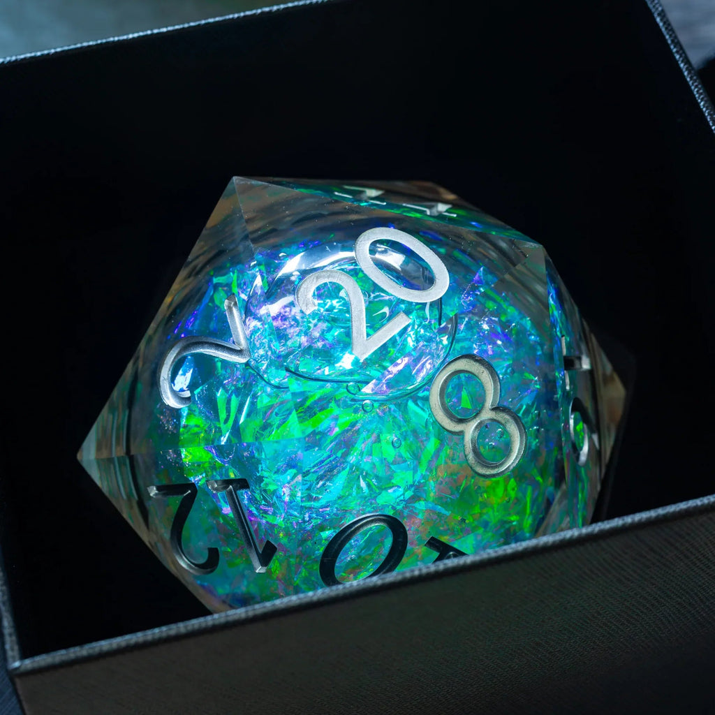 Massive Silver And Foil Liquid Core 95MM Chonk Handmade Resin Dice And Box - The misfit market