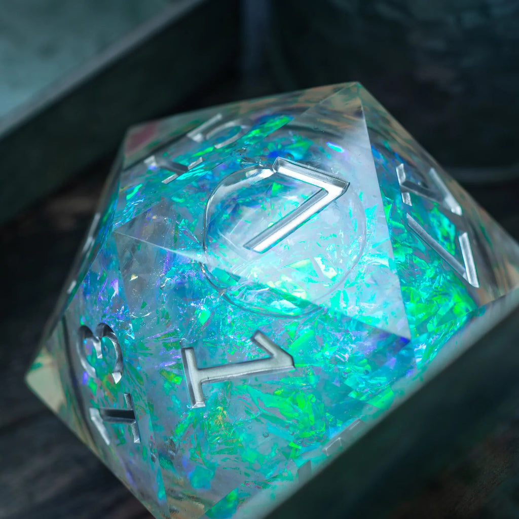 Massive Silver And Foil Liquid Core 95MM Chonk Handmade Resin Dice And Box - The misfit market
