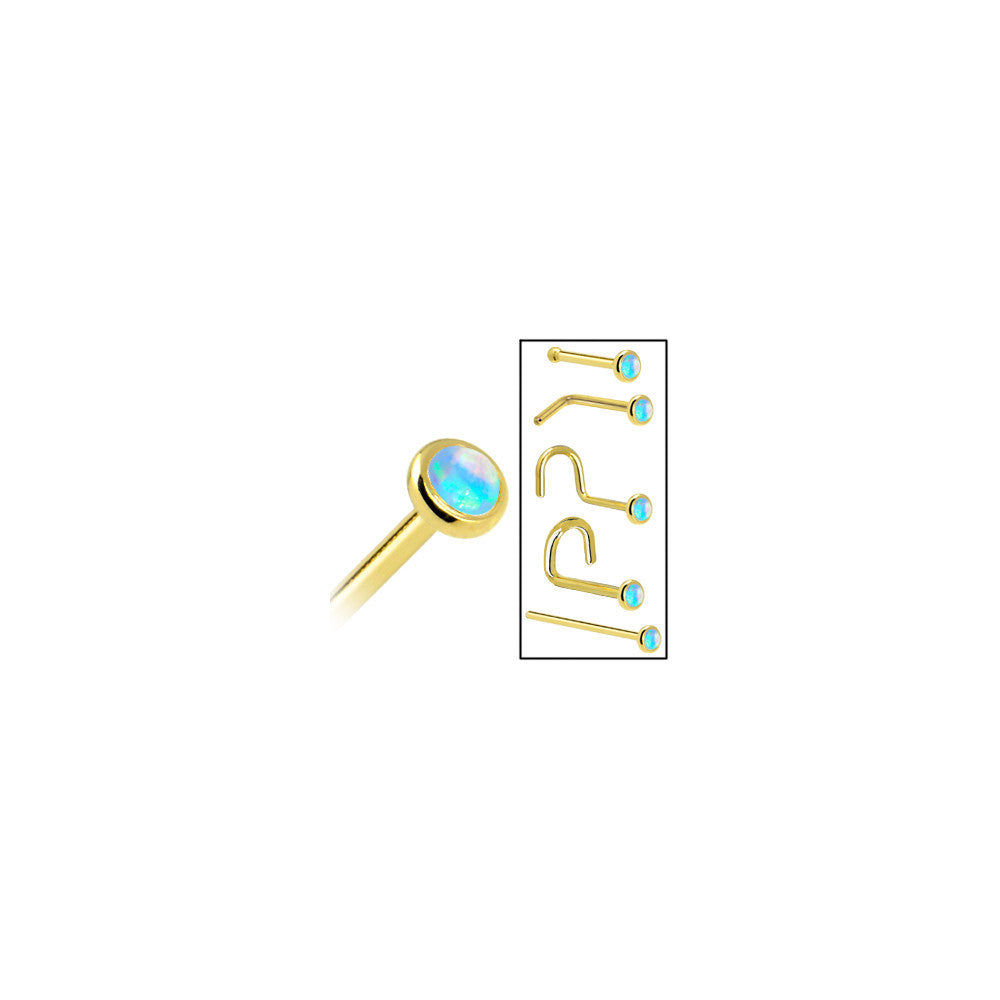 Gold nose ring with opal stone on a white background