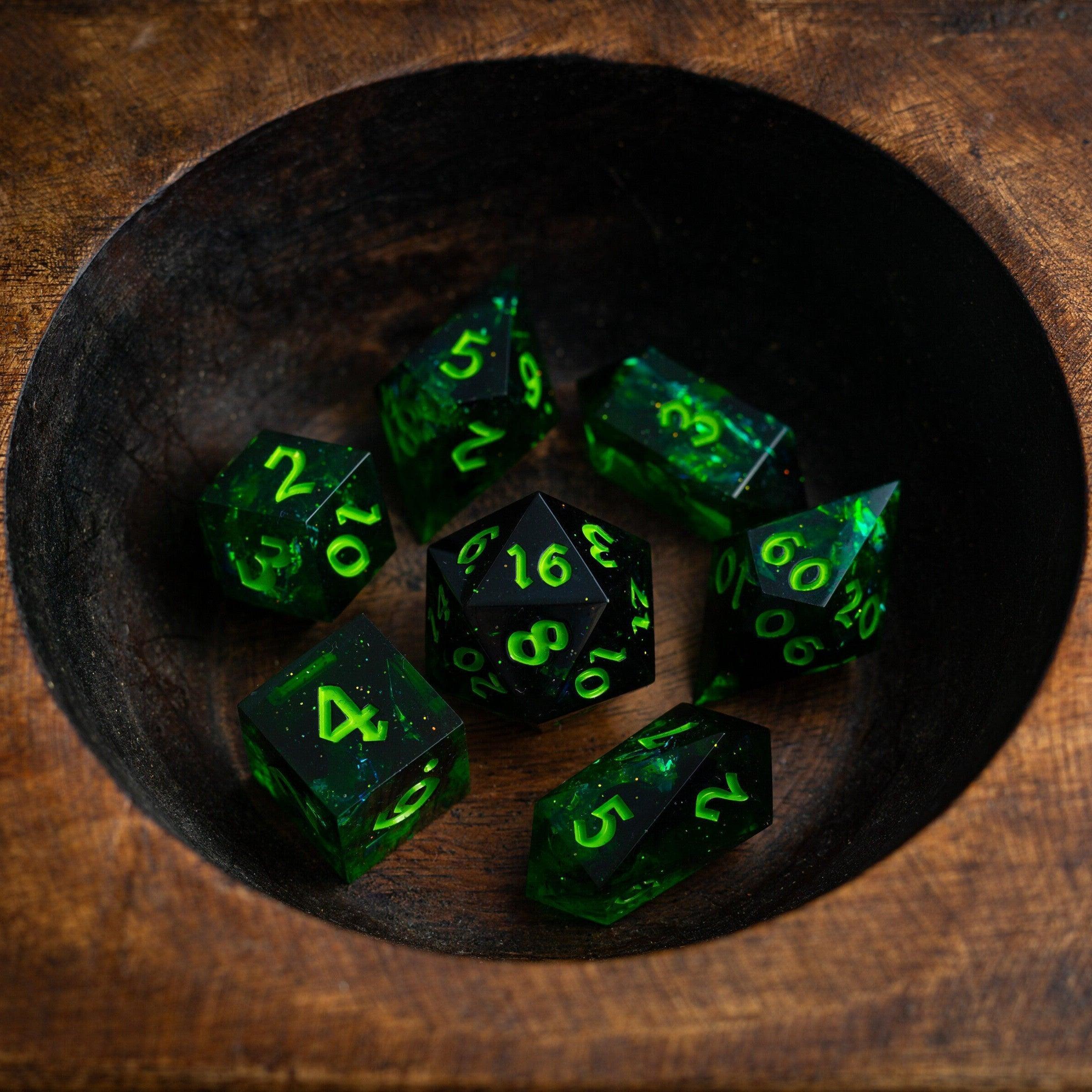 Nox Green Handmade Resin DND Dice Set - The misfit market