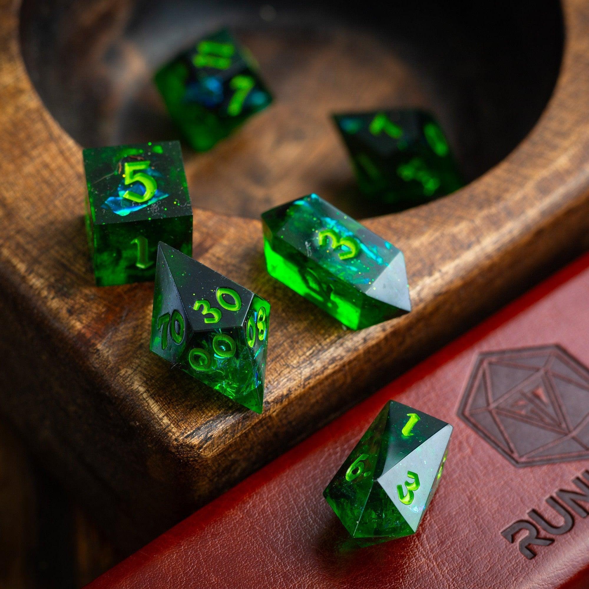 Nox Green Handmade Resin DND Dice Set - The misfit market