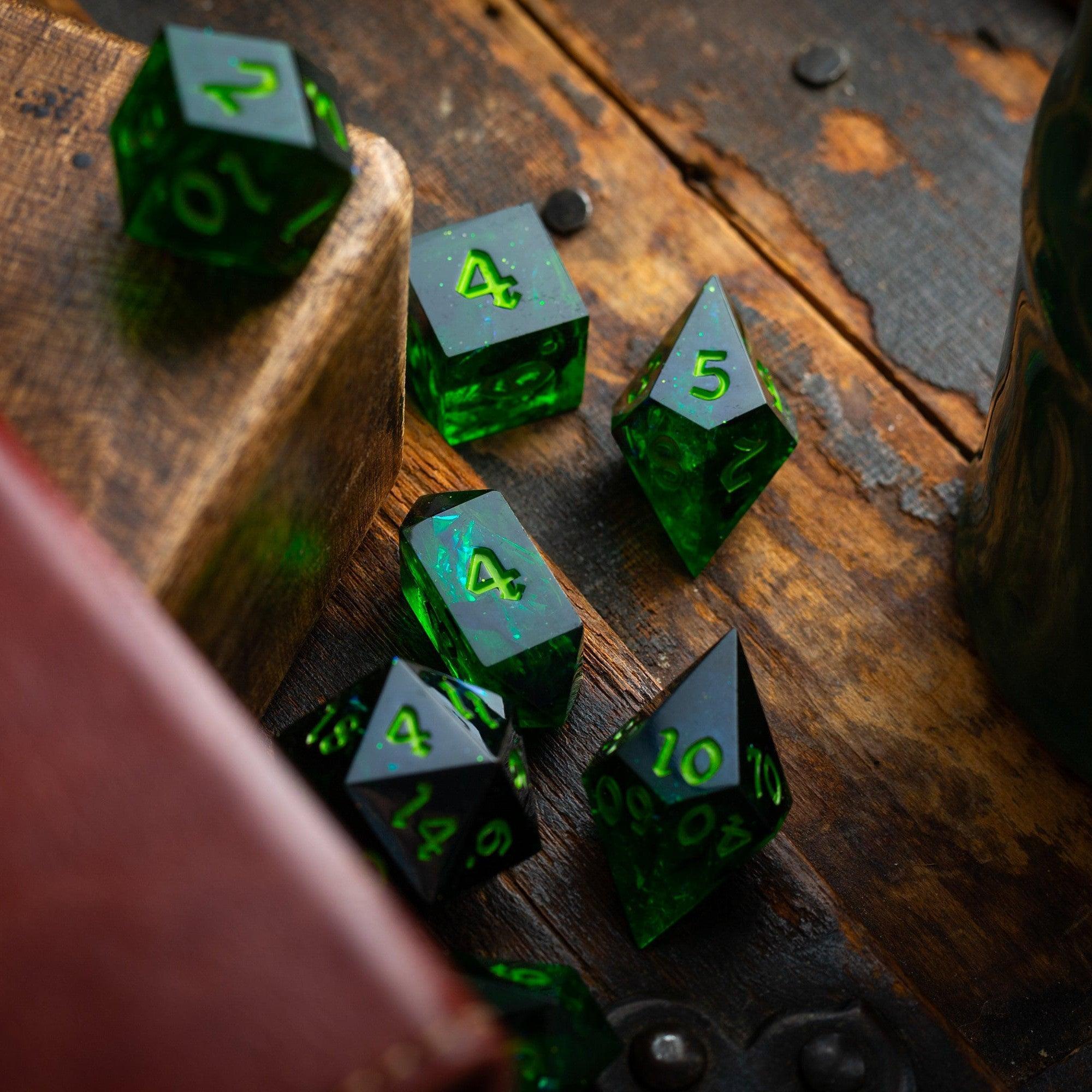 Nox Green Handmade Resin DND Dice Set - The misfit market
