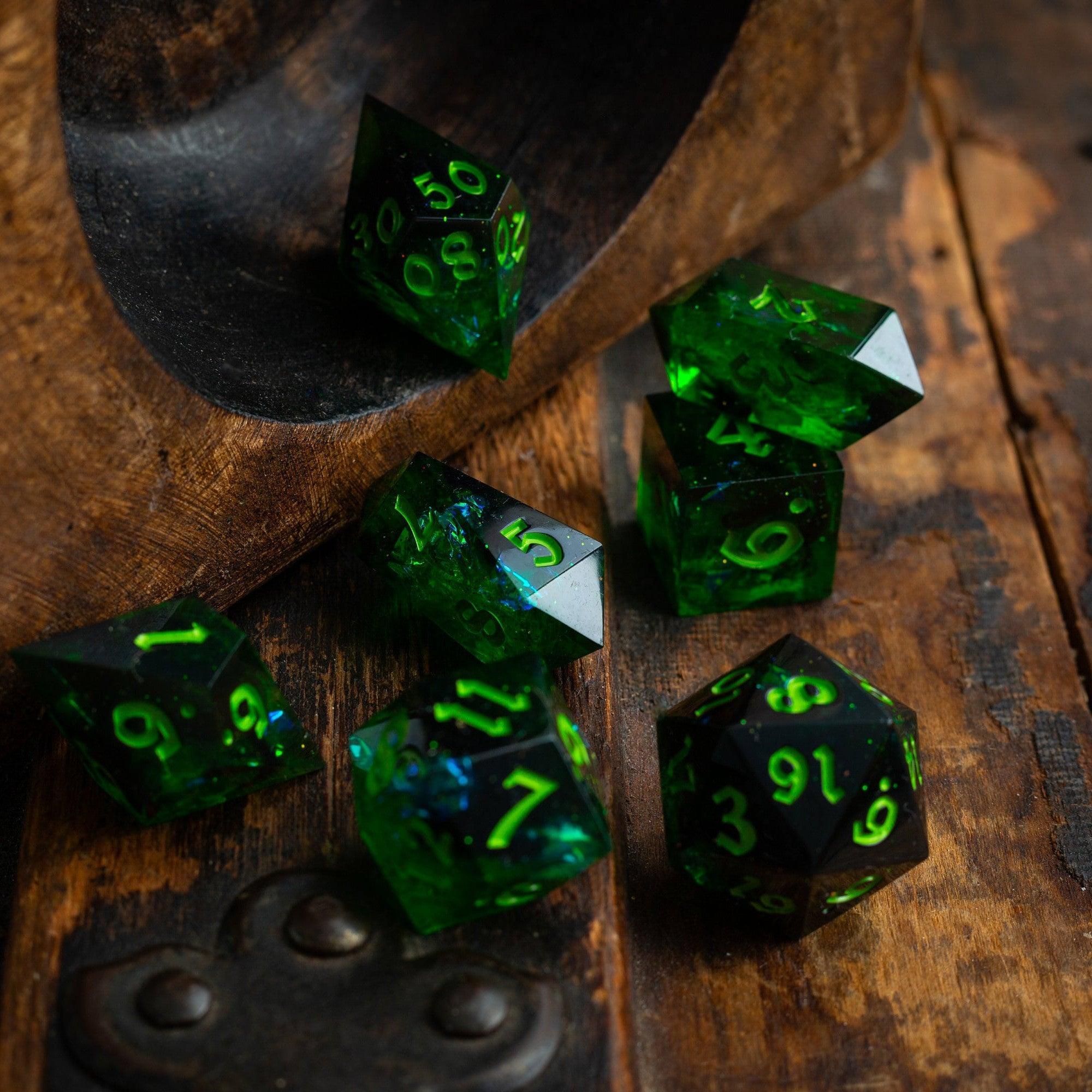 Nox Green Handmade Resin DND Dice Set - The misfit market