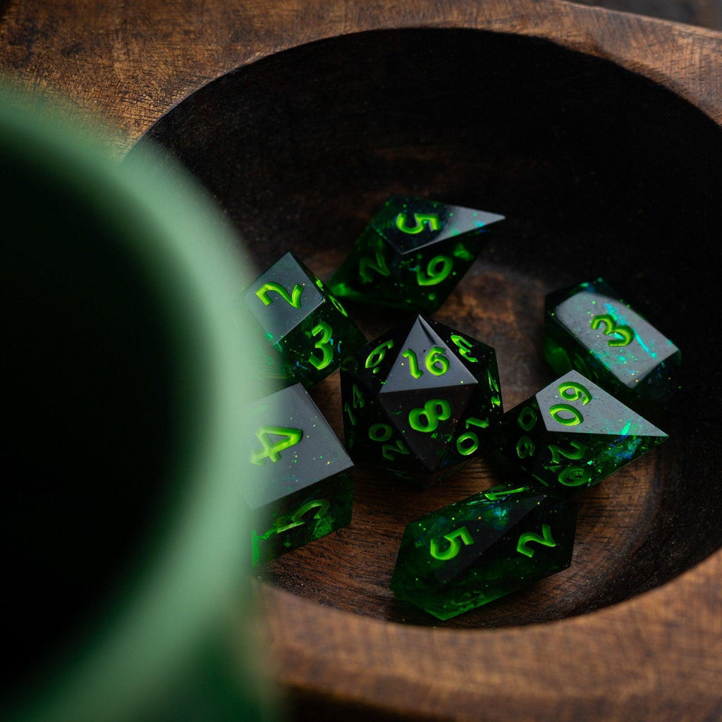 Nox Green Handmade Resin DND Dice Set - The misfit market