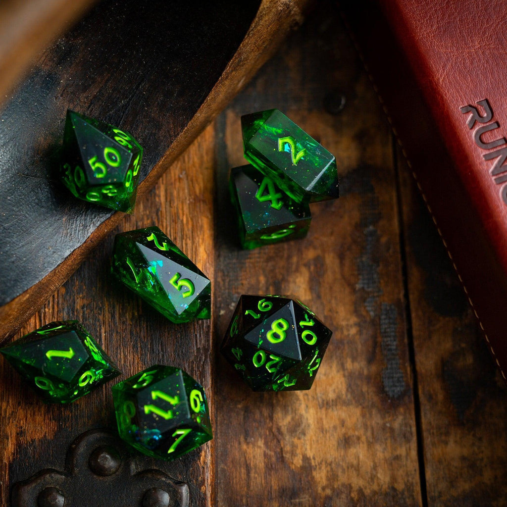 Nox Green Handmade Resin DND Dice Set - The misfit market