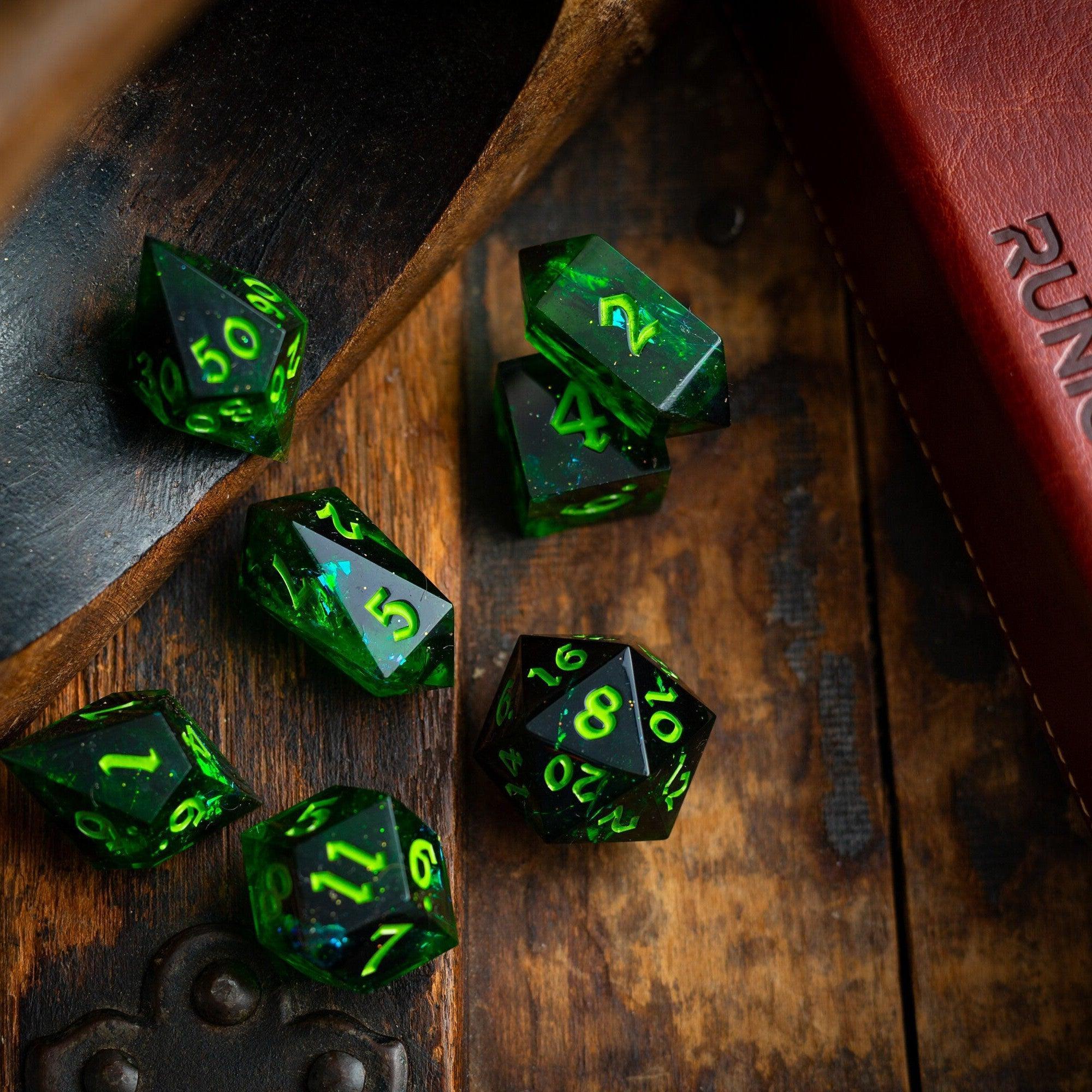 Nox Green Handmade Resin DND Dice Set - The misfit market