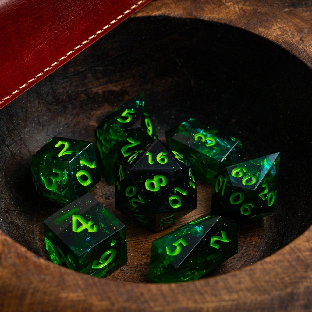 Nox Green Handmade Resin DND Dice Set - The misfit market