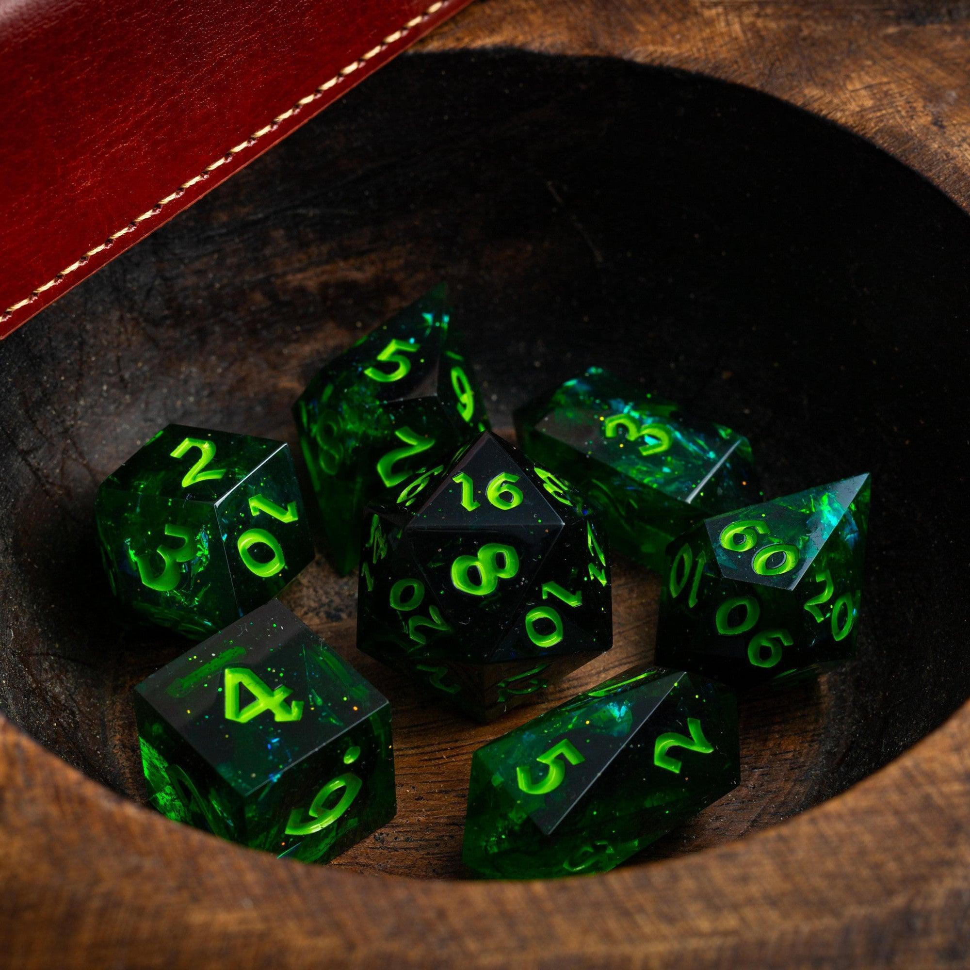 Nox Green Handmade Resin DND Dice Set - The misfit market