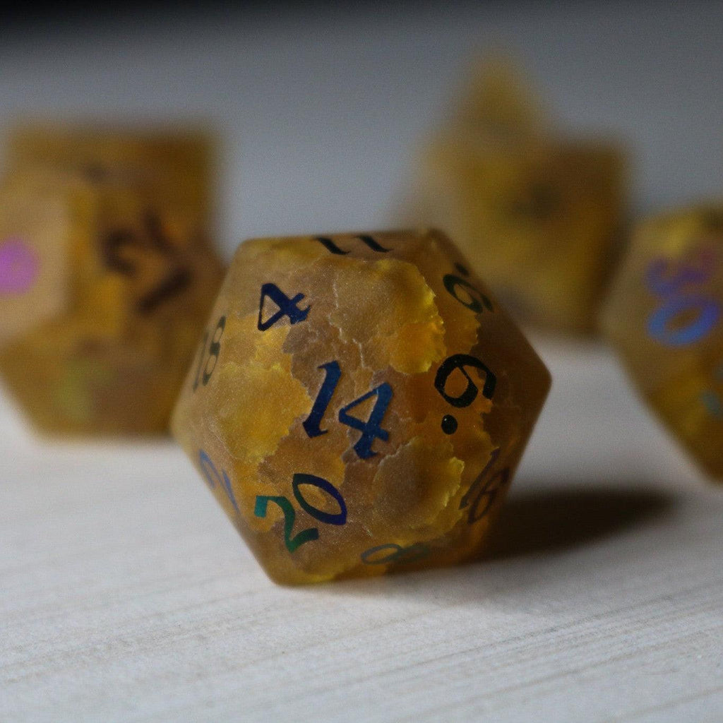 Orange Halloween Pumpkin Inked Lightning Cracked Glass DND Dice Set - The misfit market