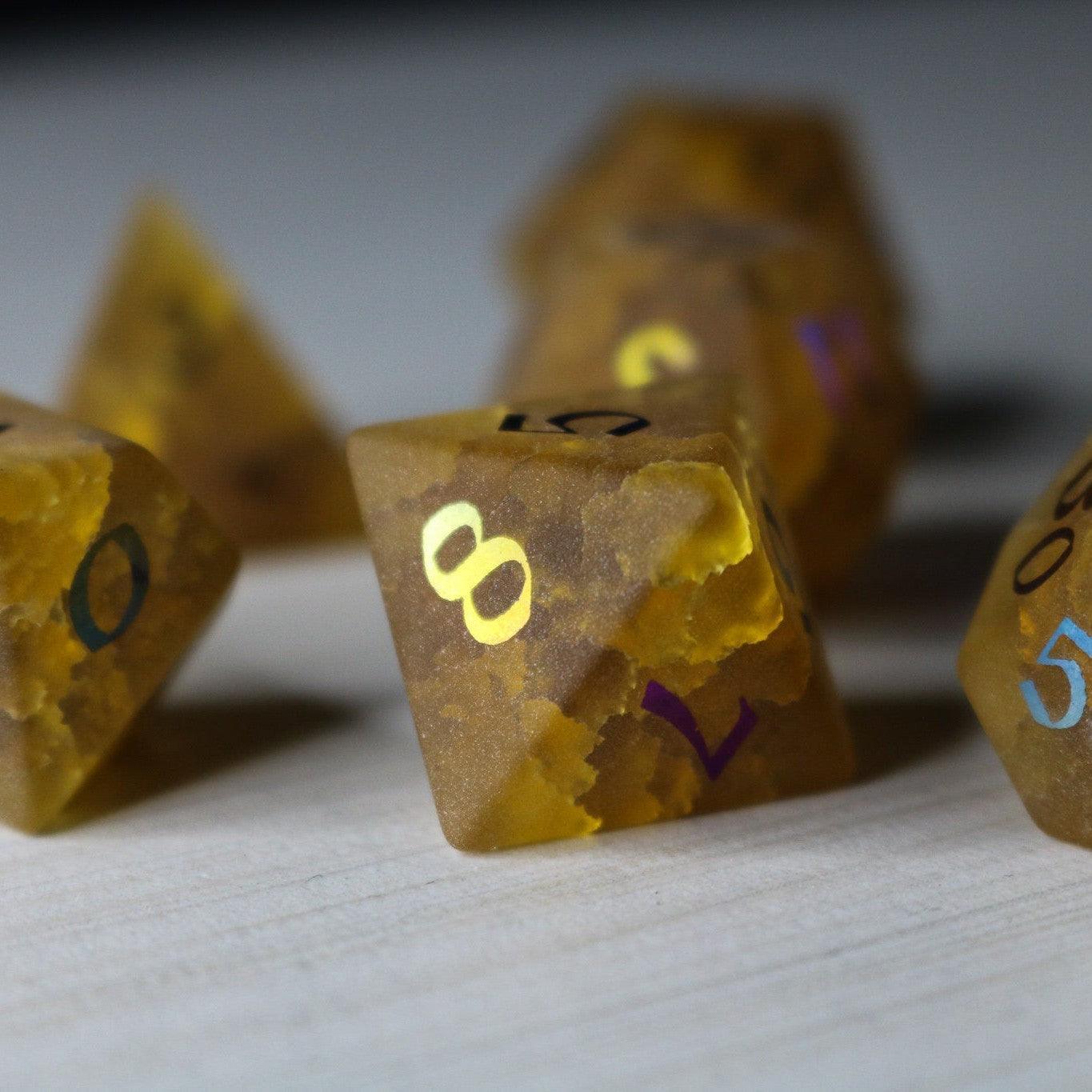 Orange Halloween Pumpkin Inked Lightning Cracked Glass DND Dice Set - The misfit market