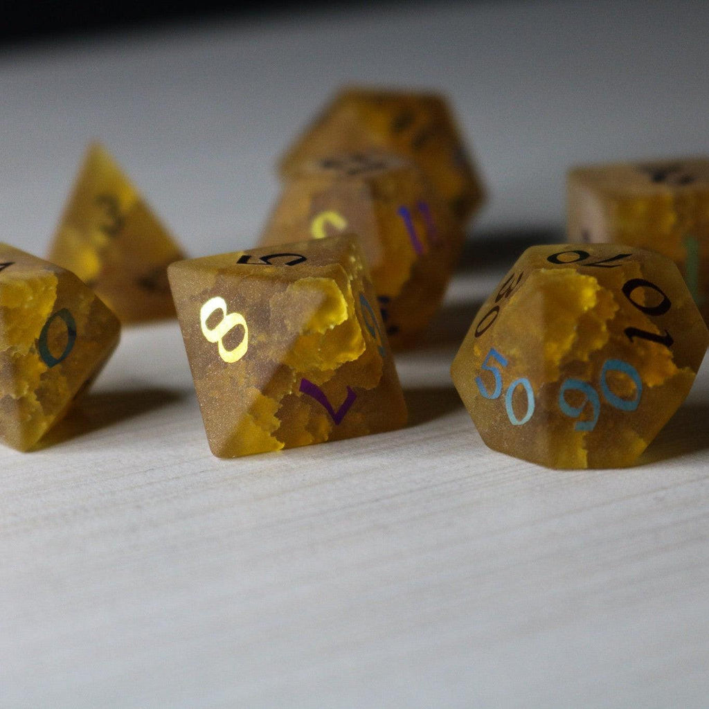 Orange Halloween Pumpkin Inked Lightning Cracked Glass DND Dice Set - The misfit market