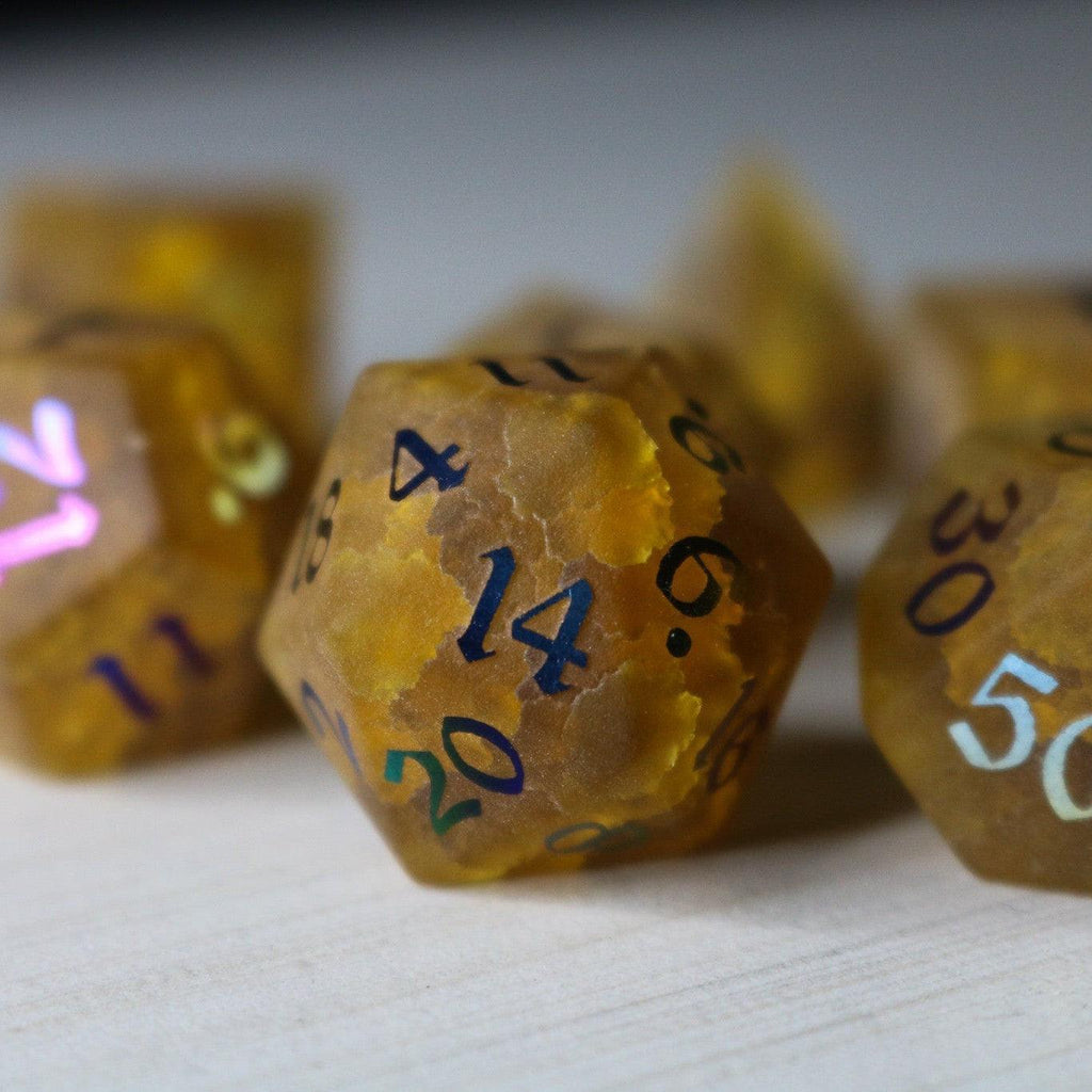 Orange Halloween Pumpkin Inked Lightning Cracked Glass DND Dice Set - The misfit market
