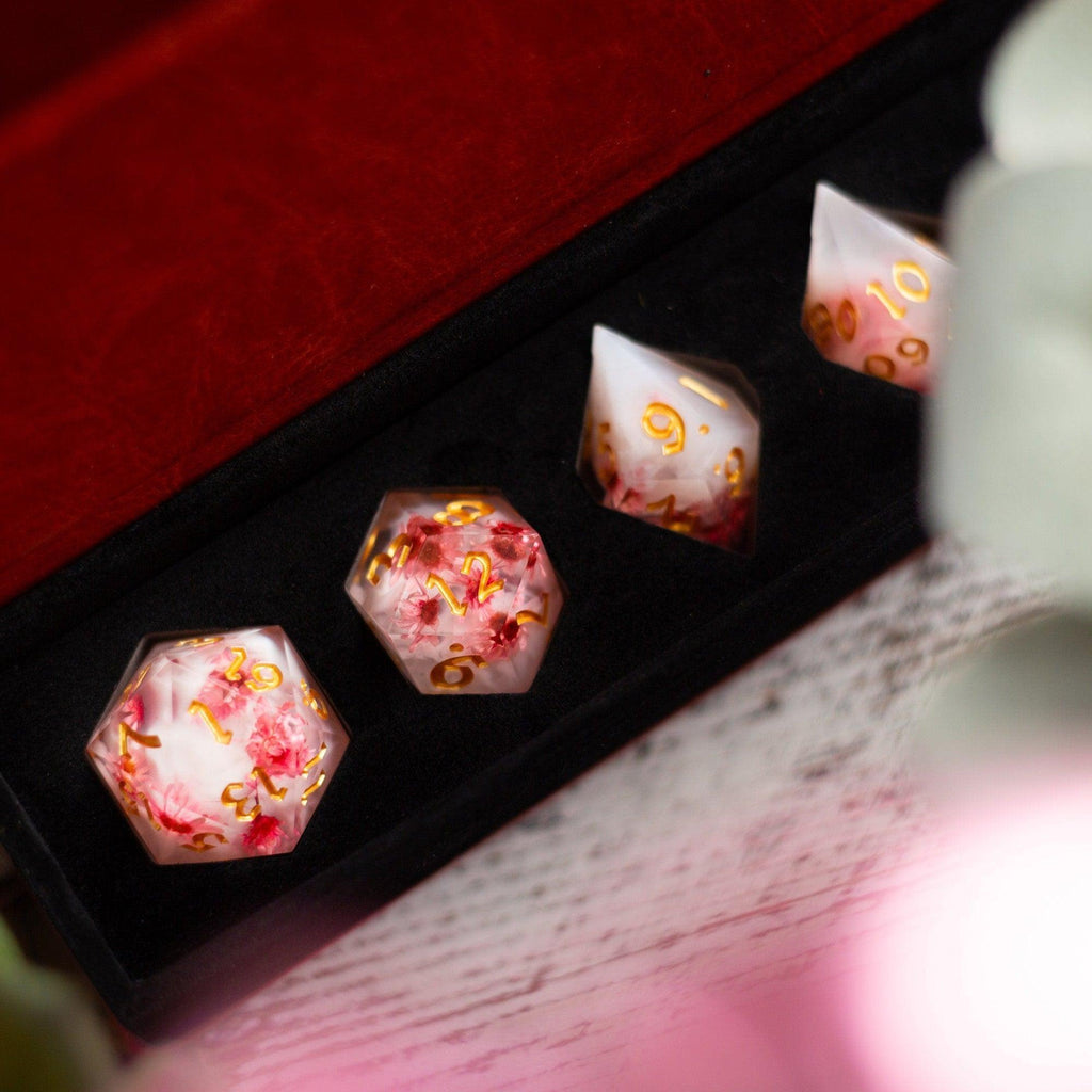 Pink Blossom Handmade Resin DND Dice Set - The misfit market