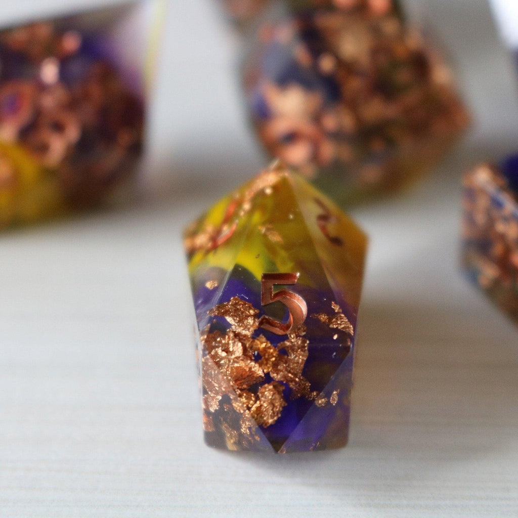 Purple And Gold Handmade Resin DND Dice Set - The misfit market