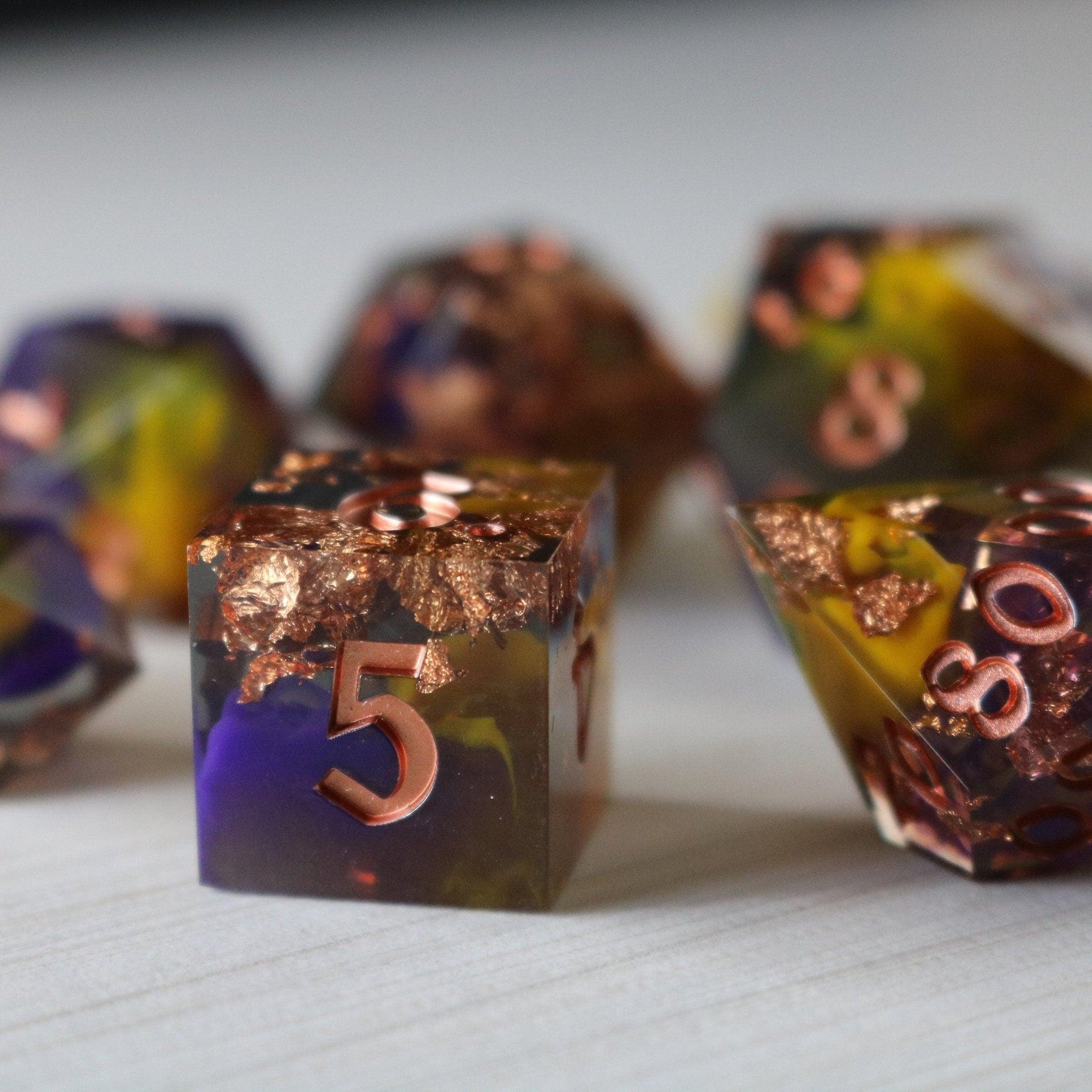 Purple And Gold Handmade Resin DND Dice Set - The misfit market