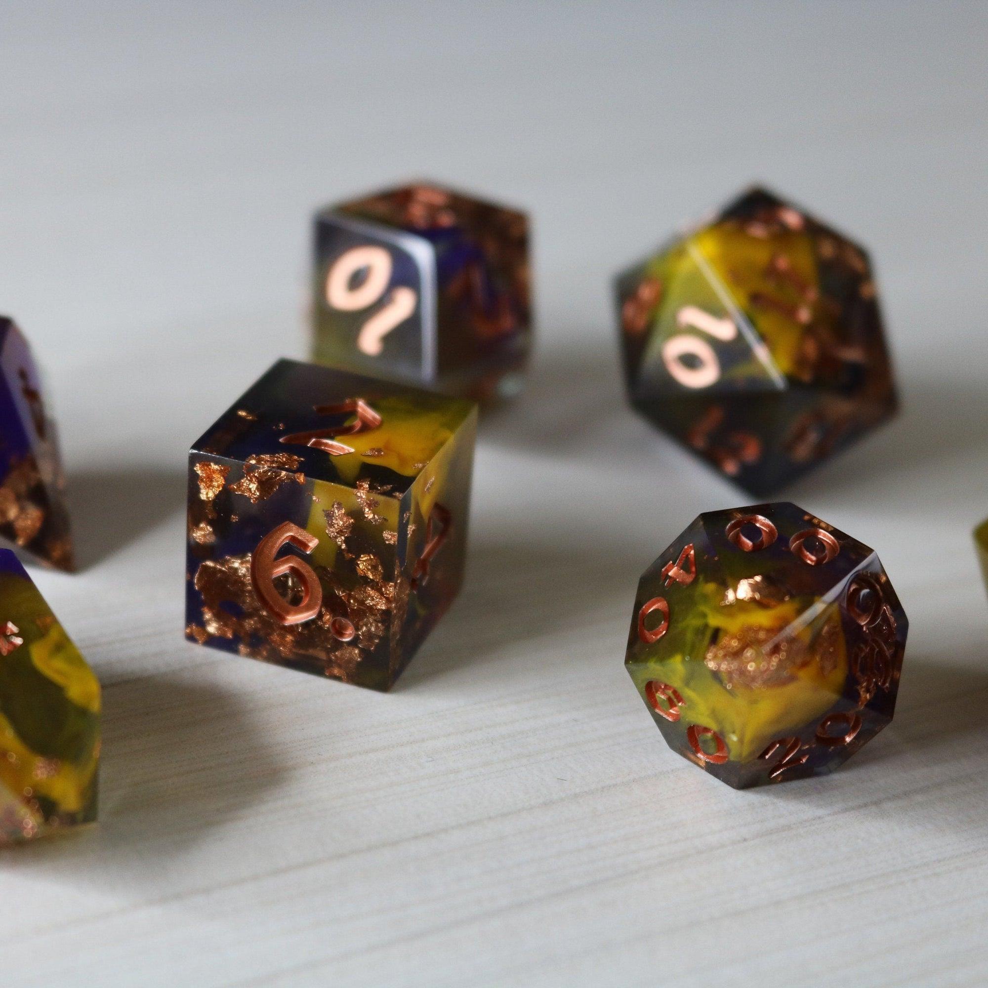 Purple And Gold Handmade Resin DND Dice Set - The misfit market