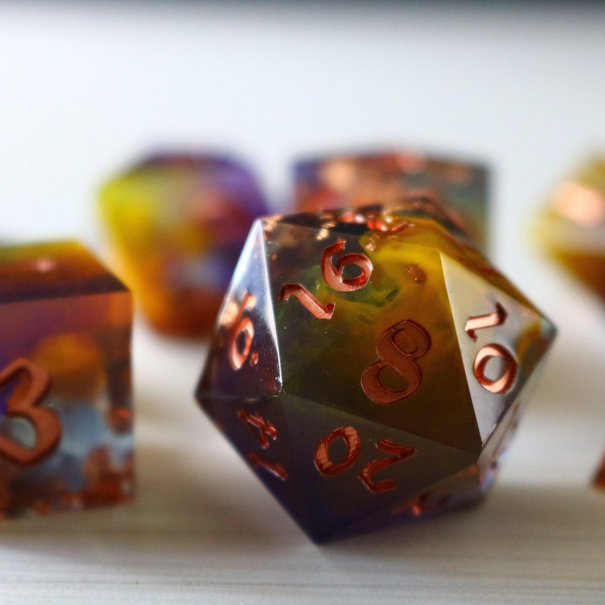 Purple And Gold Handmade Resin DND Dice Set - The misfit market