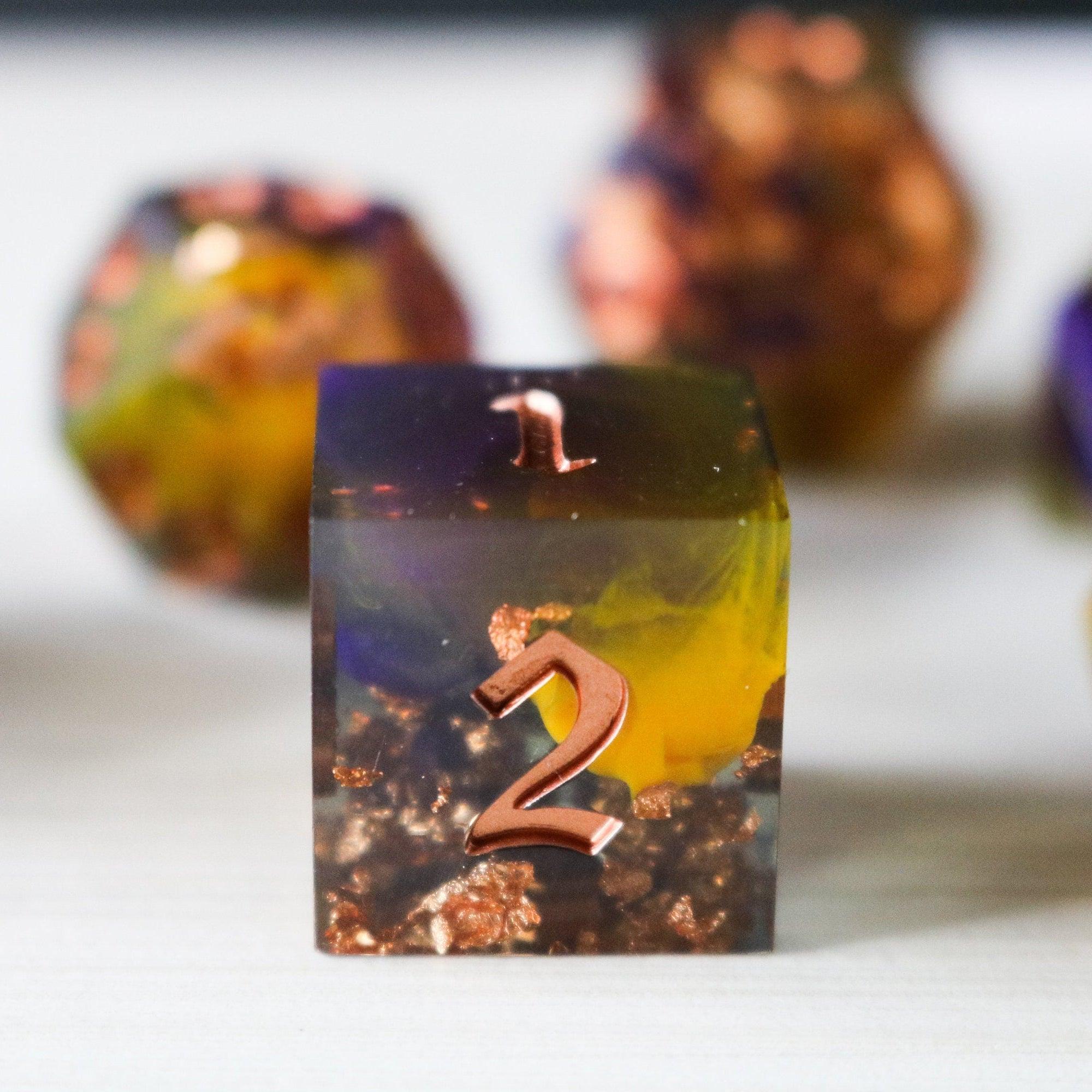 Purple And Gold Handmade Resin DND Dice Set - The misfit market