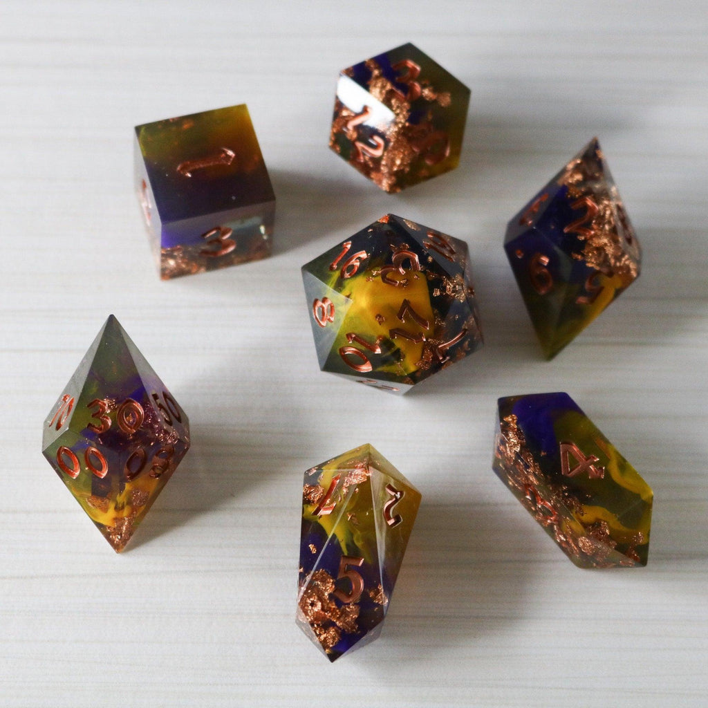 Purple And Gold Handmade Resin DND Dice Set - The misfit market