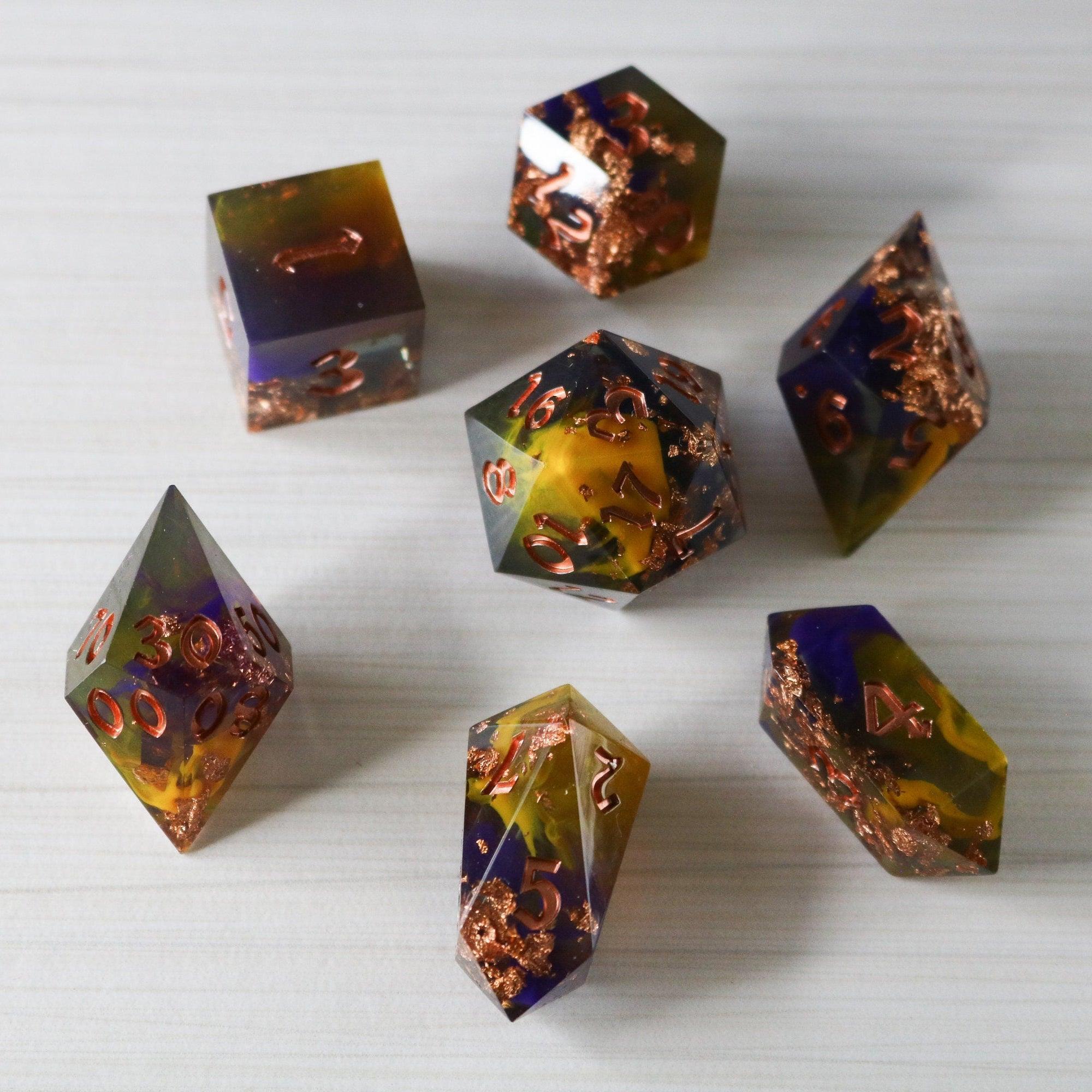 Purple And Gold Handmade Resin DND Dice Set - The misfit market