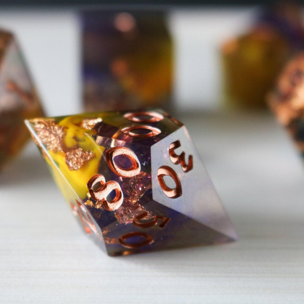 Purple And Gold Handmade Resin DND Dice Set - The misfit market
