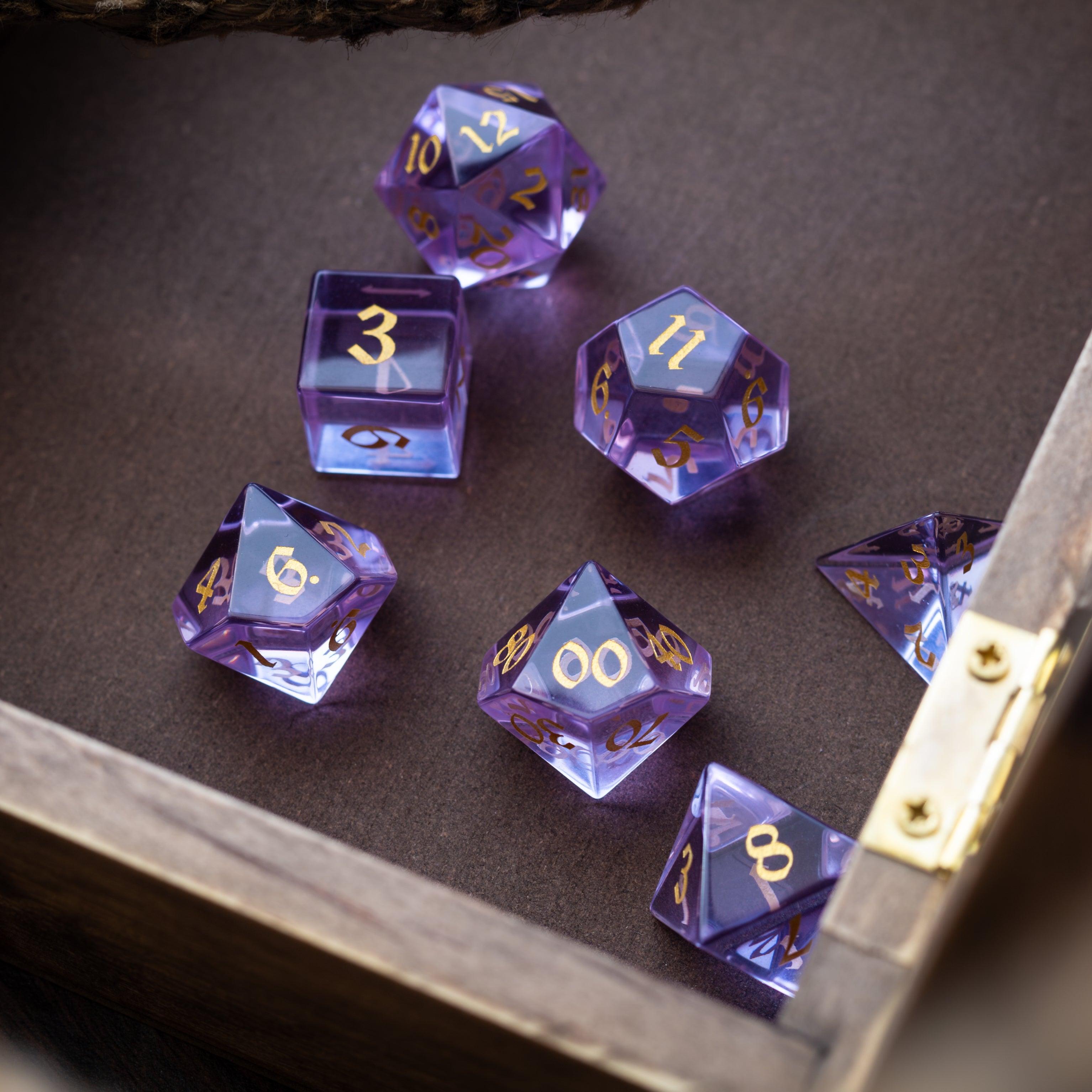 Purple Zircon Glass Hand Carved DND Dice Set - The misfit market