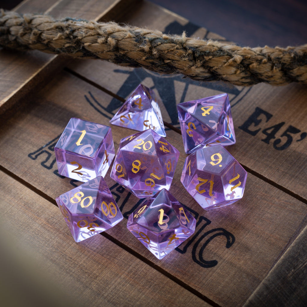Purple Zircon Glass Hand Carved DND Dice Set - The misfit market