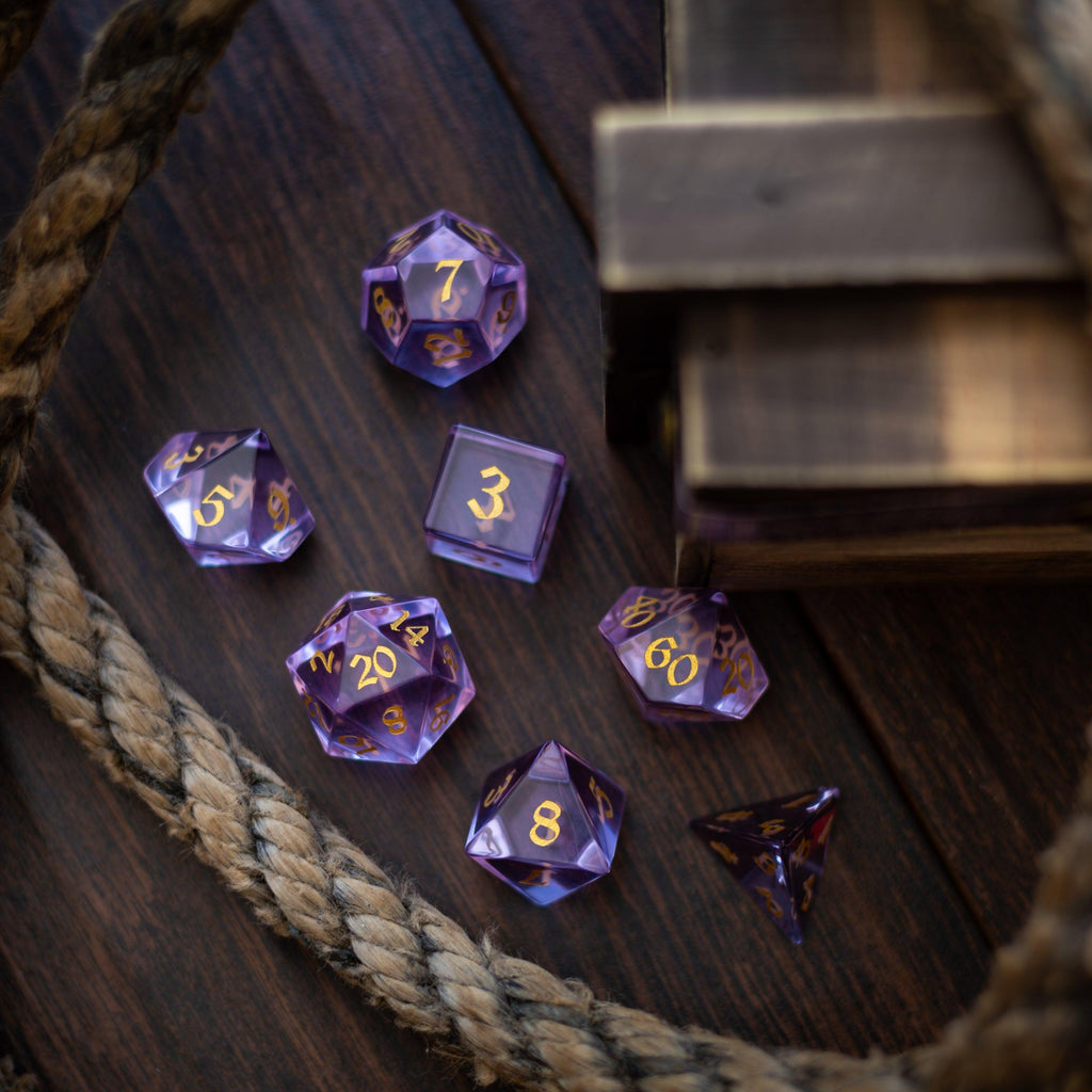 Purple Zircon Glass Hand Carved DND Dice Set - The misfit market