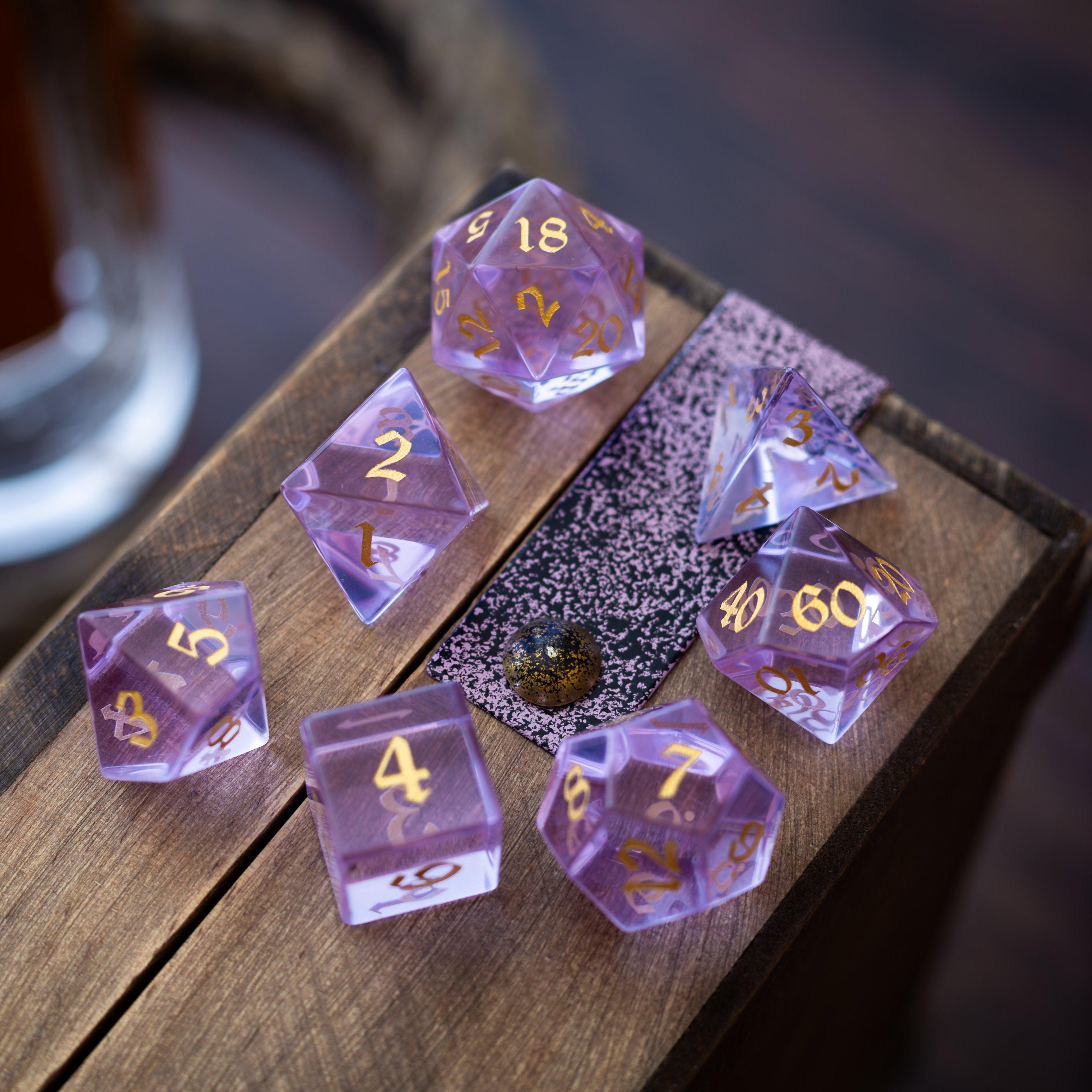 Purple Zircon Glass Hand Carved DND Dice Set - The misfit market