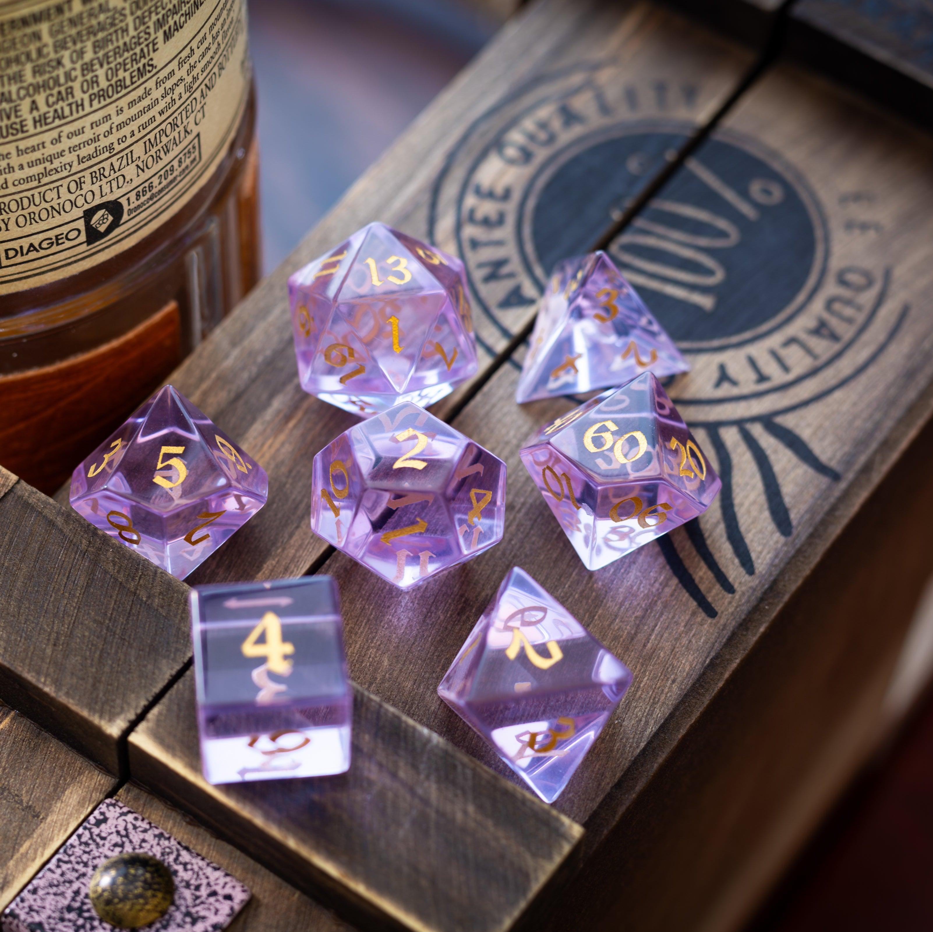 Purple Zircon Glass Hand Carved DND Dice Set - The misfit market