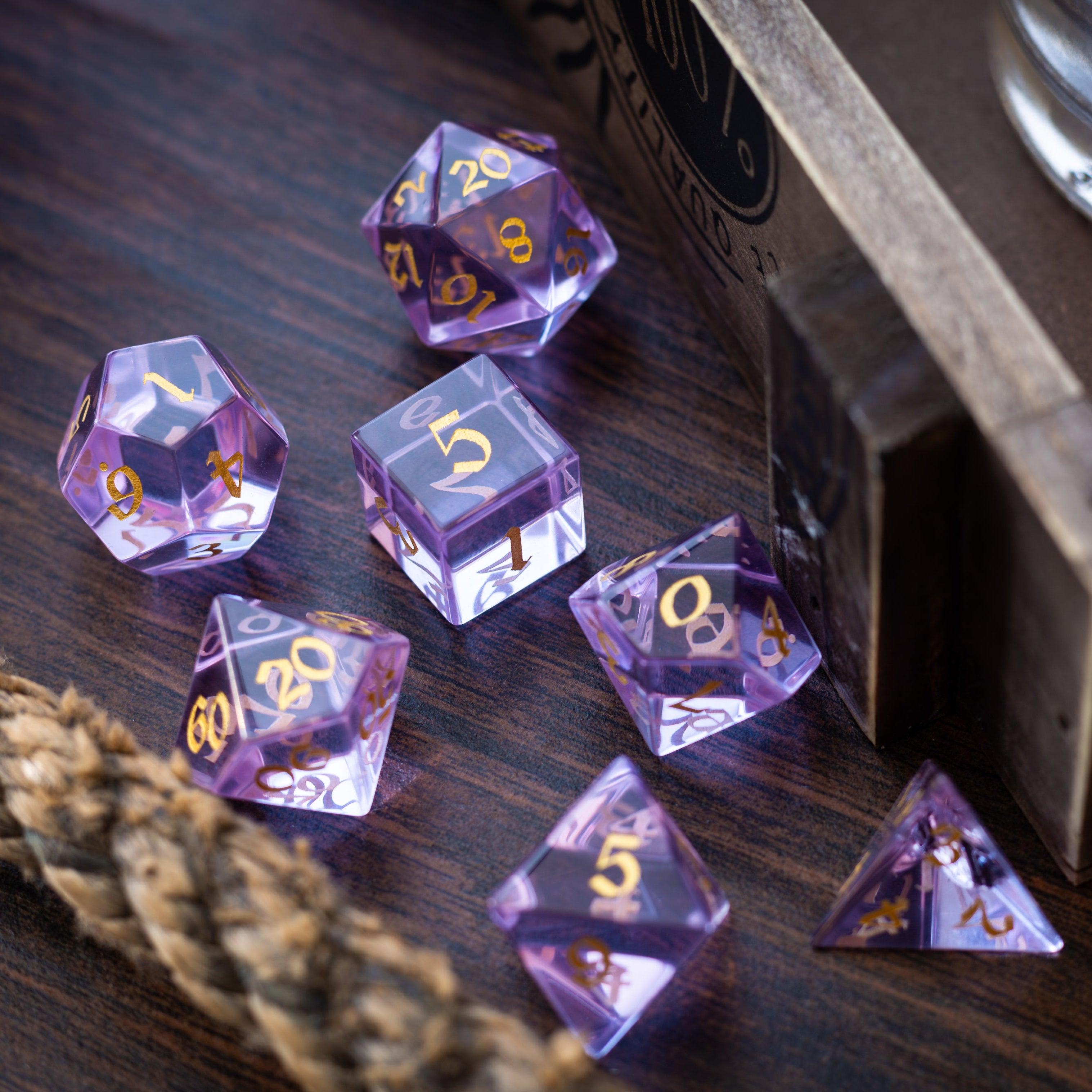 Purple Zircon Glass Hand Carved DND Dice Set - The misfit market