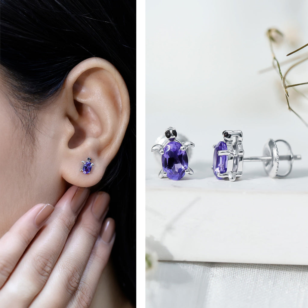 1.2 Carat Lab Created Blue Sapphire Turtle Stud Earrings