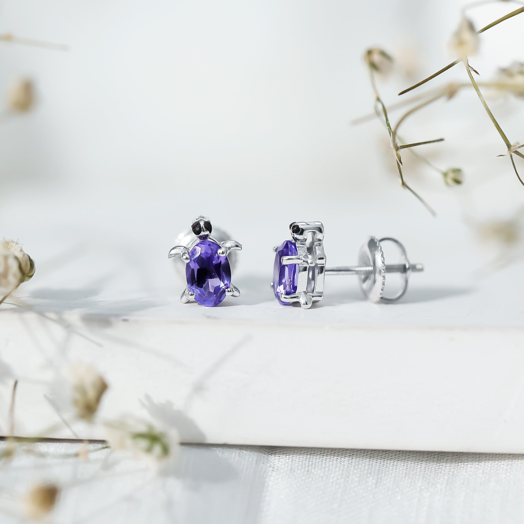 1.2 Carat Lab Created Blue Sapphire Turtle Stud Earrings