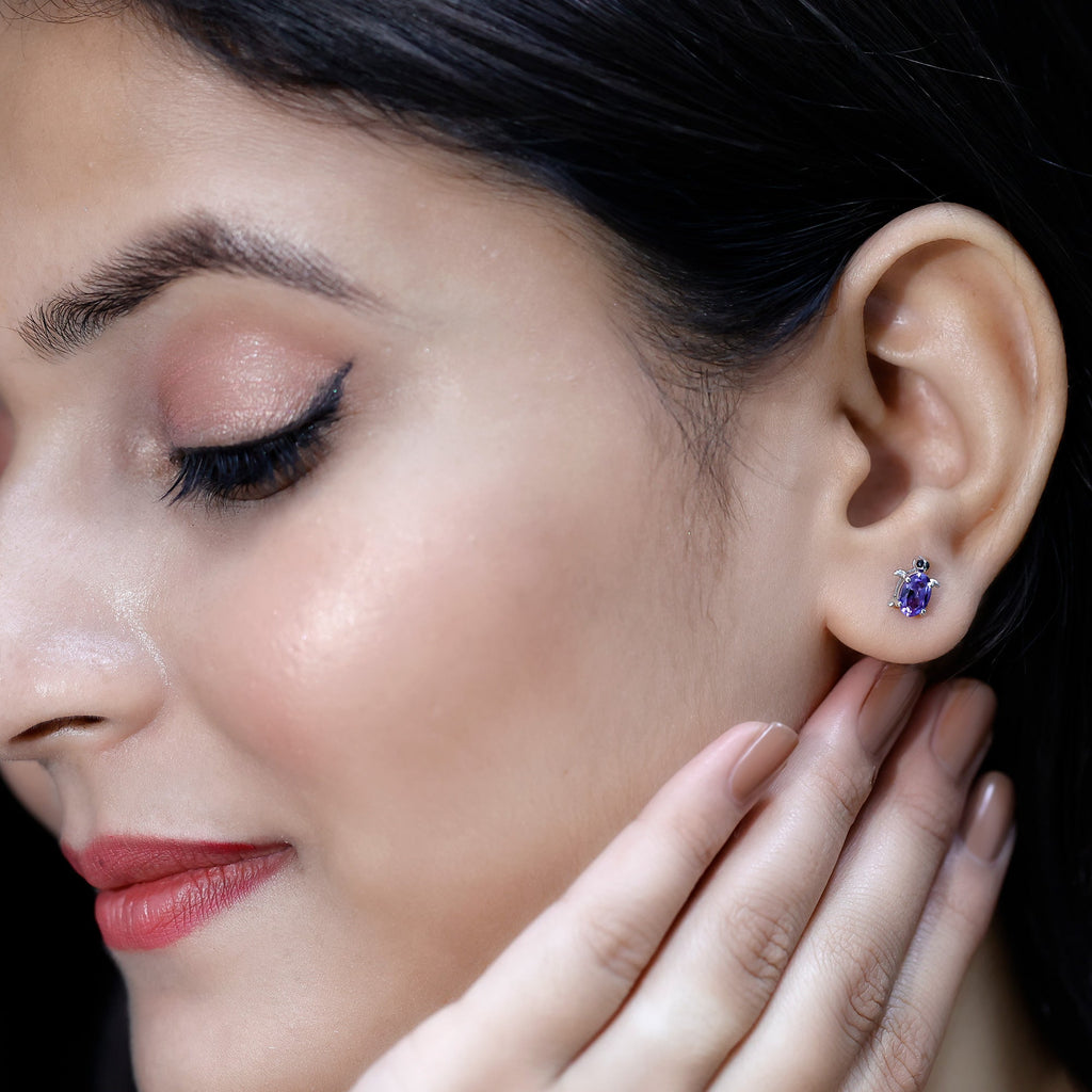 1.2 Carat Lab Created Blue Sapphire Turtle Stud Earrings