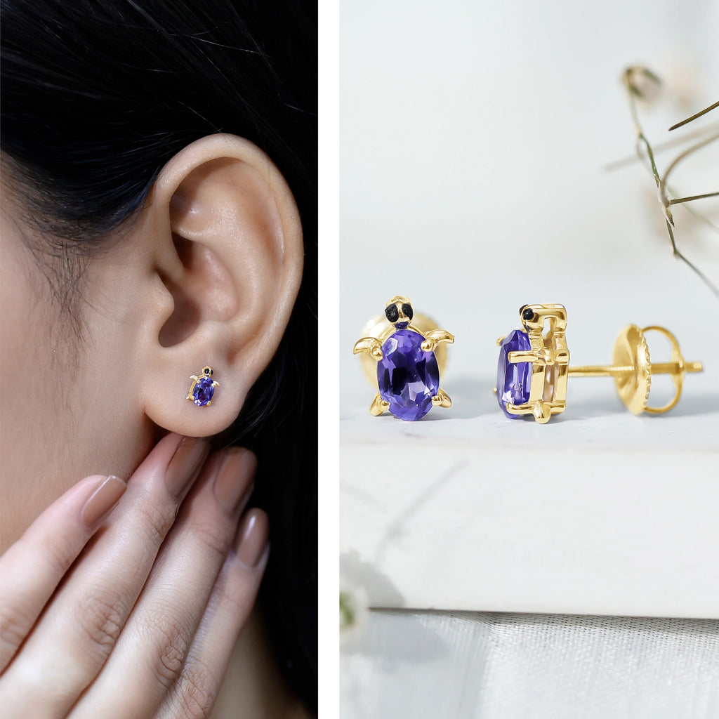1.2 Carat Lab Created Blue Sapphire Turtle Stud Earrings