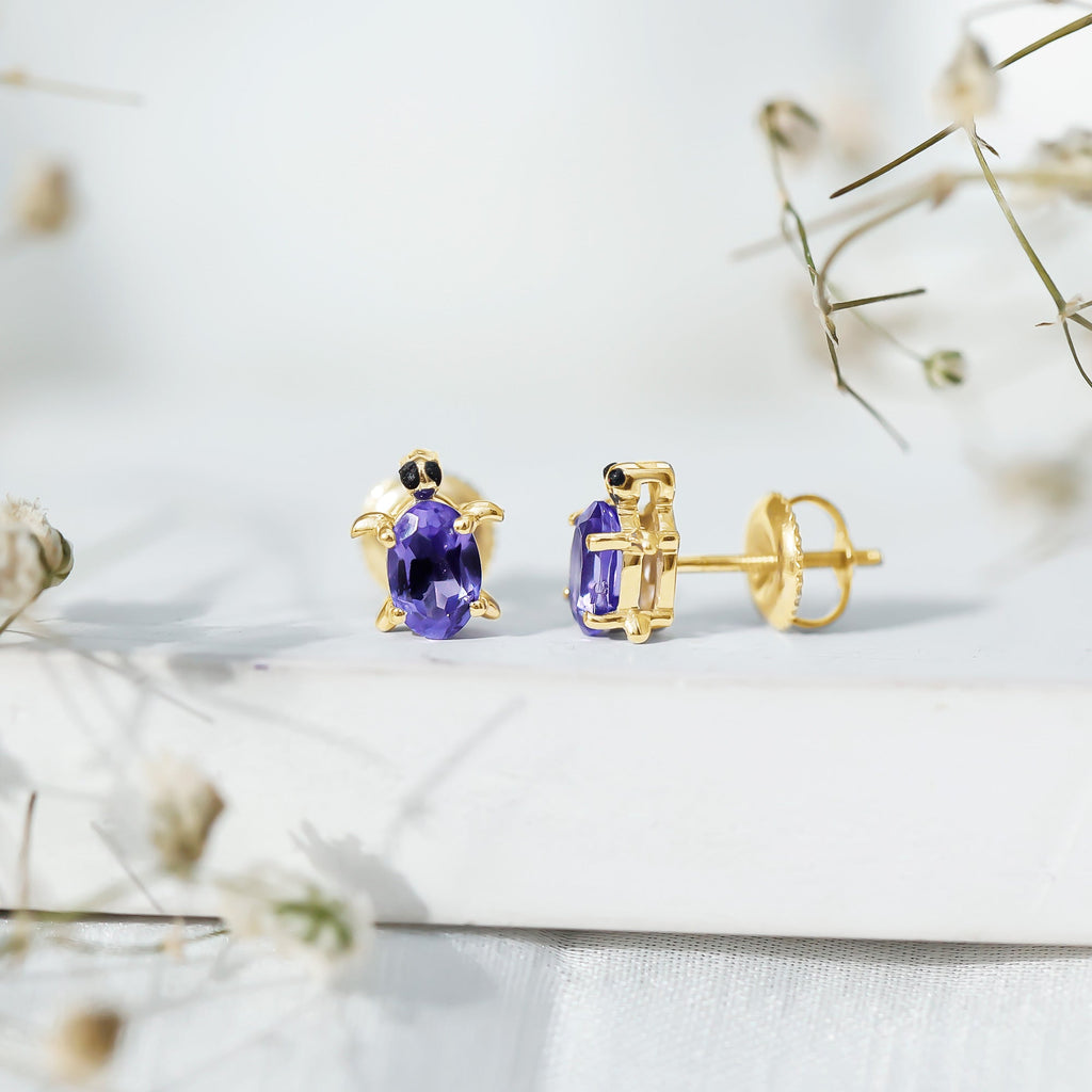 1.2 Carat Lab Created Blue Sapphire Turtle Stud Earrings