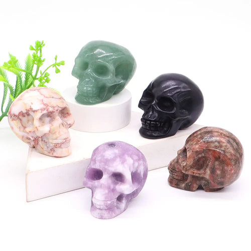2" Skull Head Statue Natural Gemstone Healing Crystal Stone Carving Reiki Witchcraft Figurine Crafts Home Decor Halloween Gifts - The misfit market