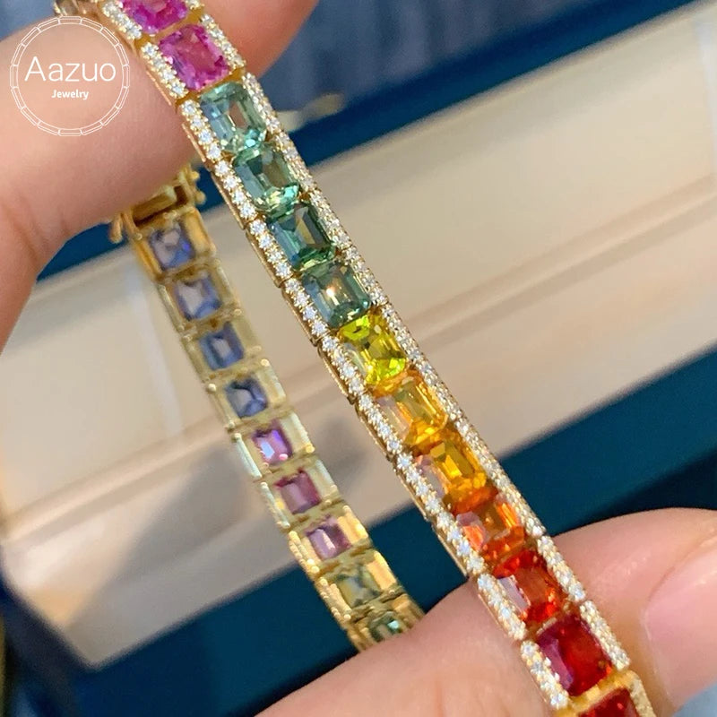 18K Yellow Gold Sapphire Diamond Bracelet: Aazuo's Enchanting Elegance - The misfit market