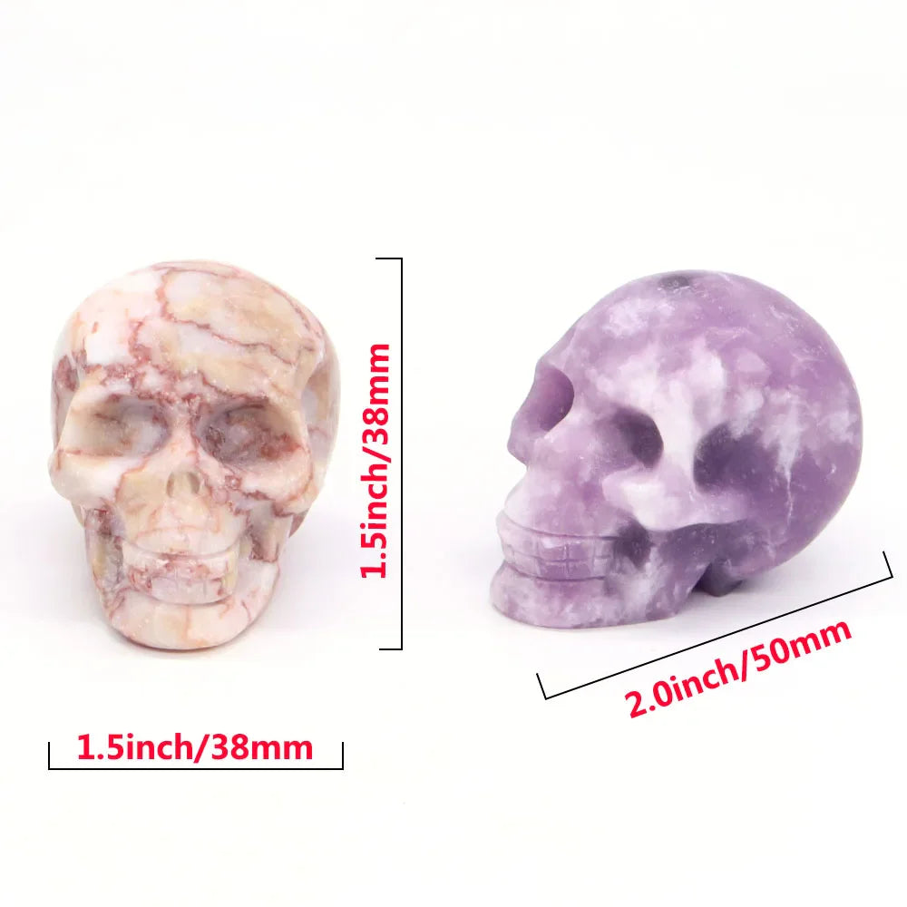 2" Skull Head Statue Natural Gemstone Healing Crystal Stone Carving Reiki Witchcraft Figurine Crafts Home Decor Halloween Gifts - The misfit market
